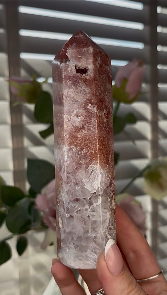 Beautiful, high quality, Pink amethyst tower 15.2cm(h) by 4cm(w)