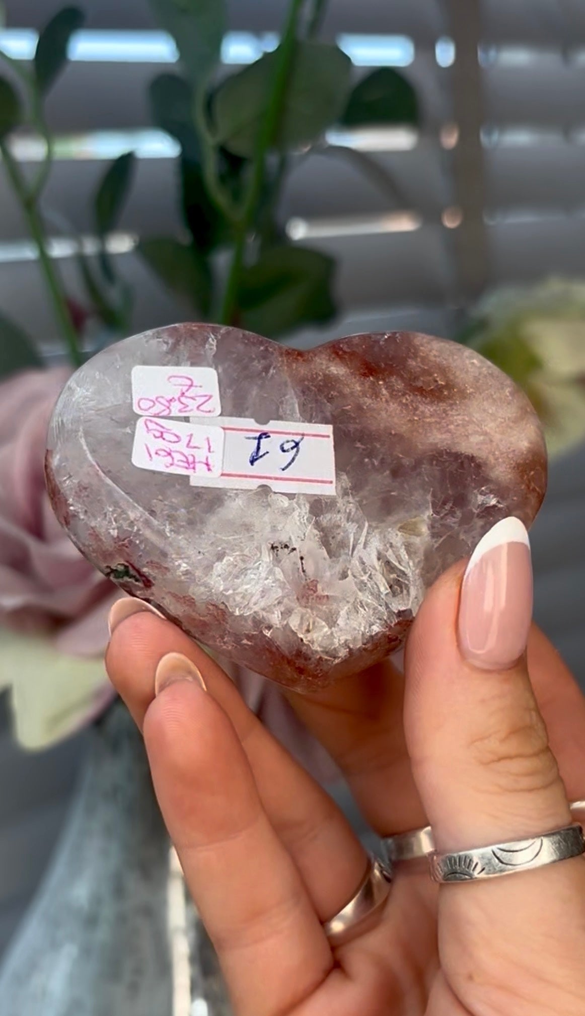 Gorgeous, pink amethyst heart- comes with stand