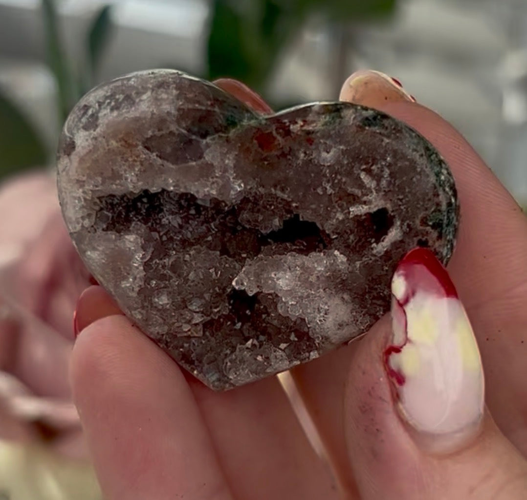 Mini pink amethyst heart - comes with stand