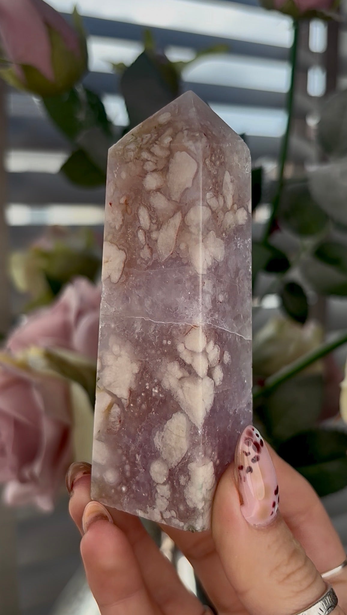 High grade, pink Amethyst Flower agate towe