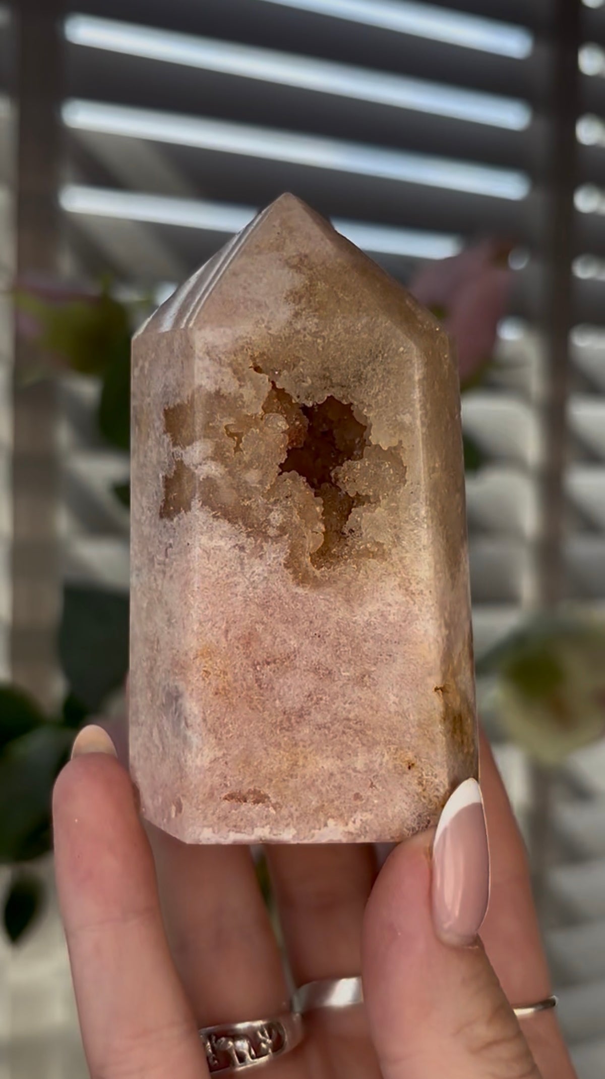 Beautiful, chunky Pink amethyst tower 8.6cm(h) by 5cm(w)