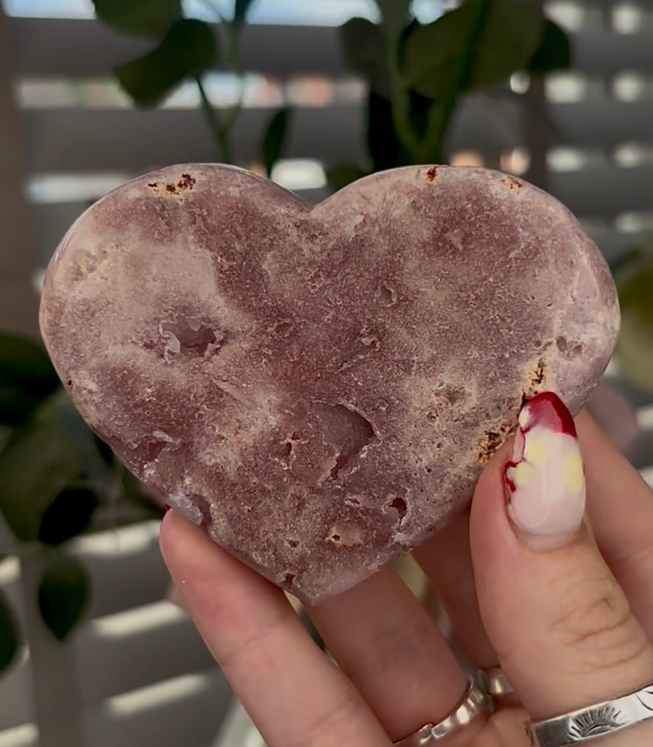 Beautiful pink amethyst heart - comes with stand (8.5cm)