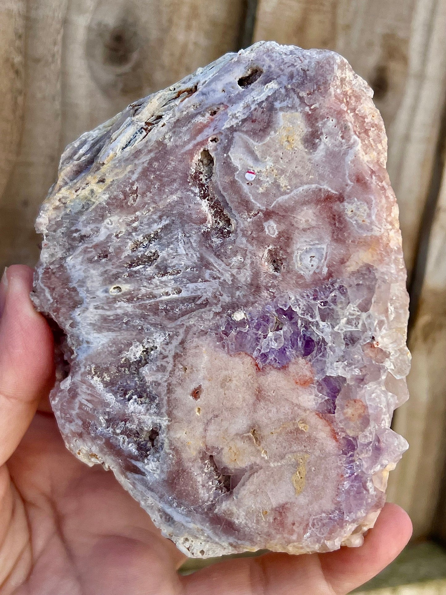 pink amethyst slab with purple quartz
