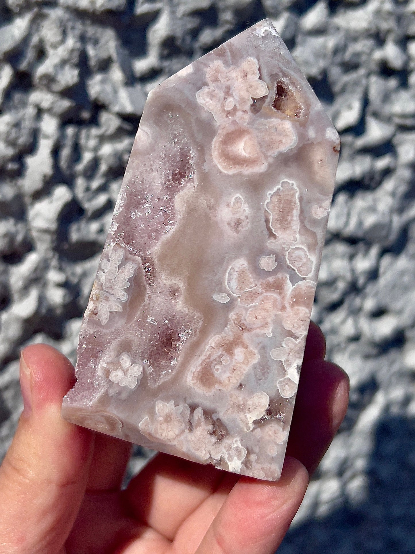 High quality, Baby pink & blue flower agate tower