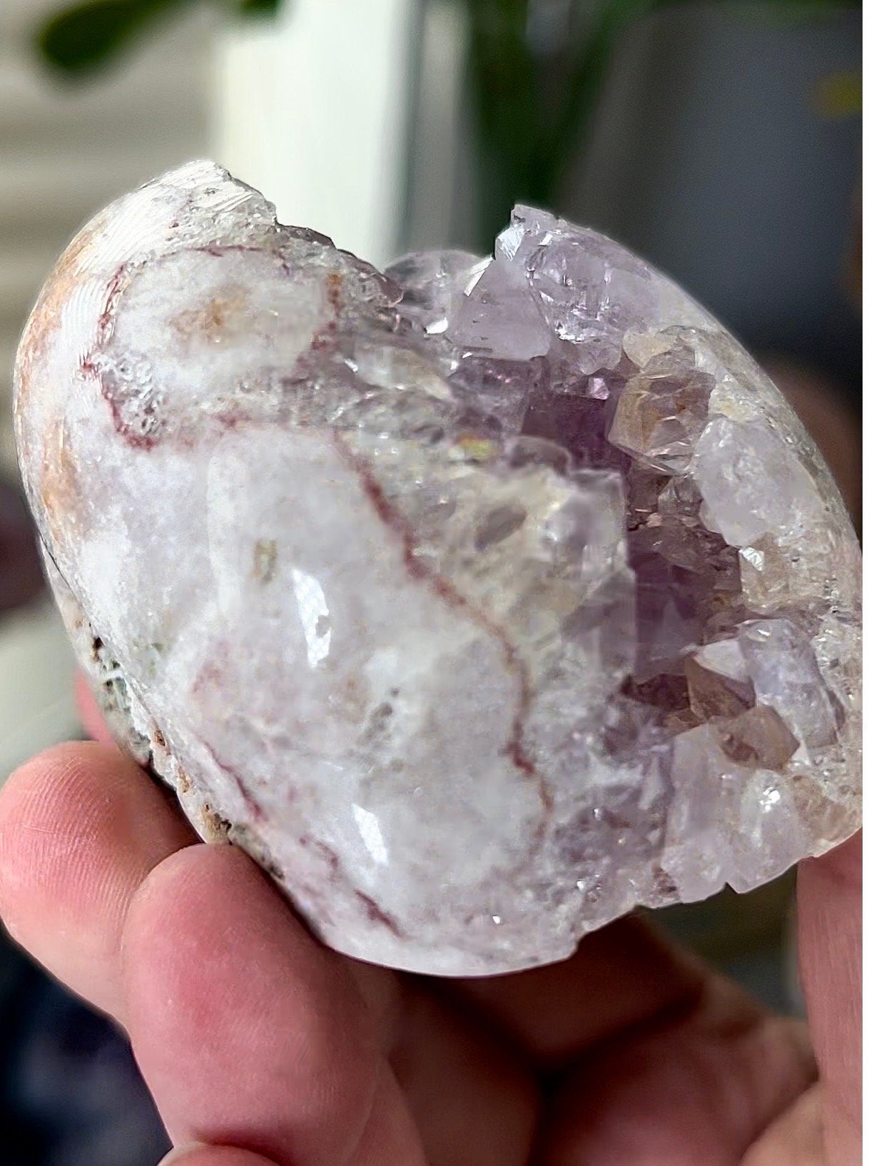 high grade pink amethyst cave, freeform with incredible rainbow quartz teeth