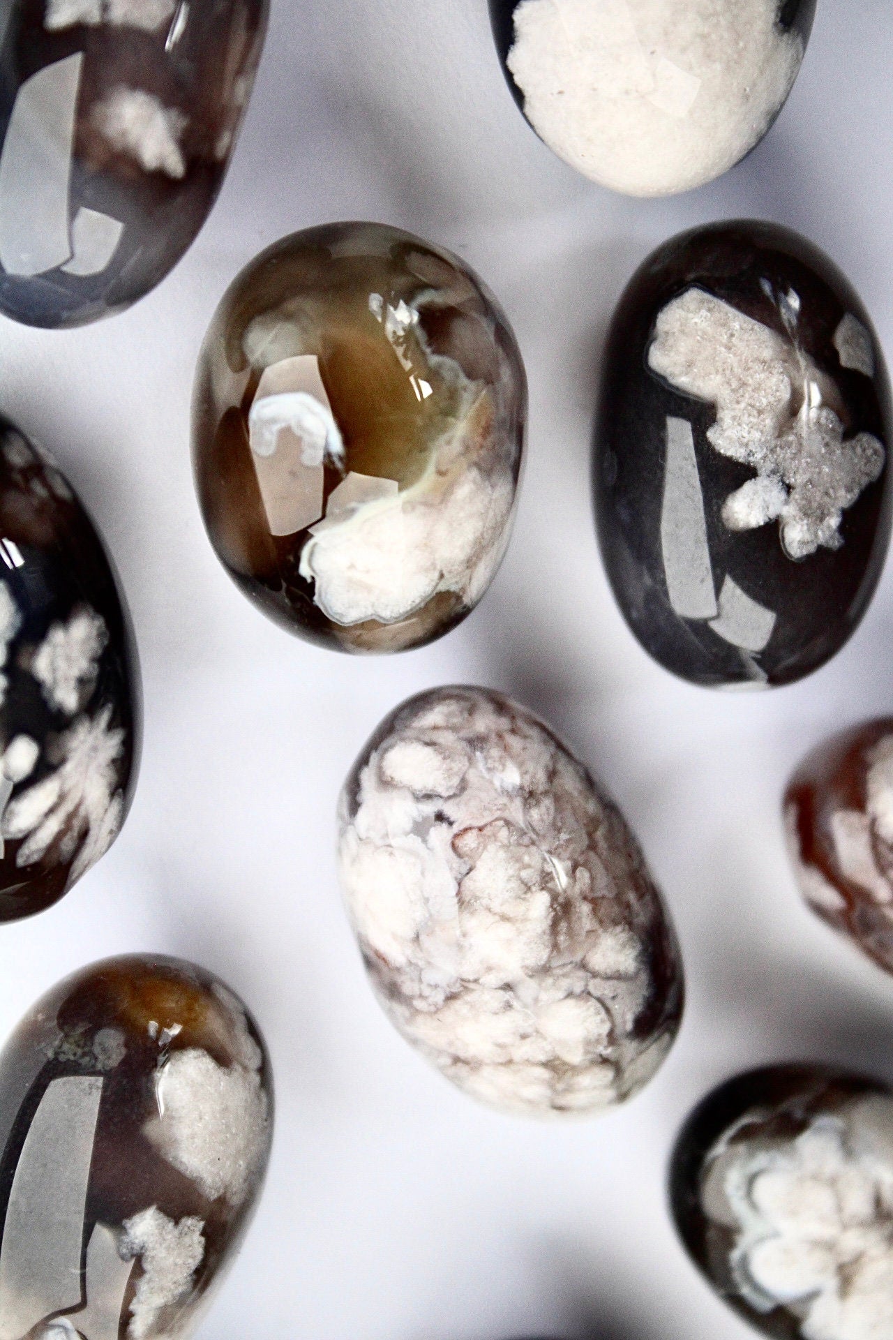 black flower agate tumble stones