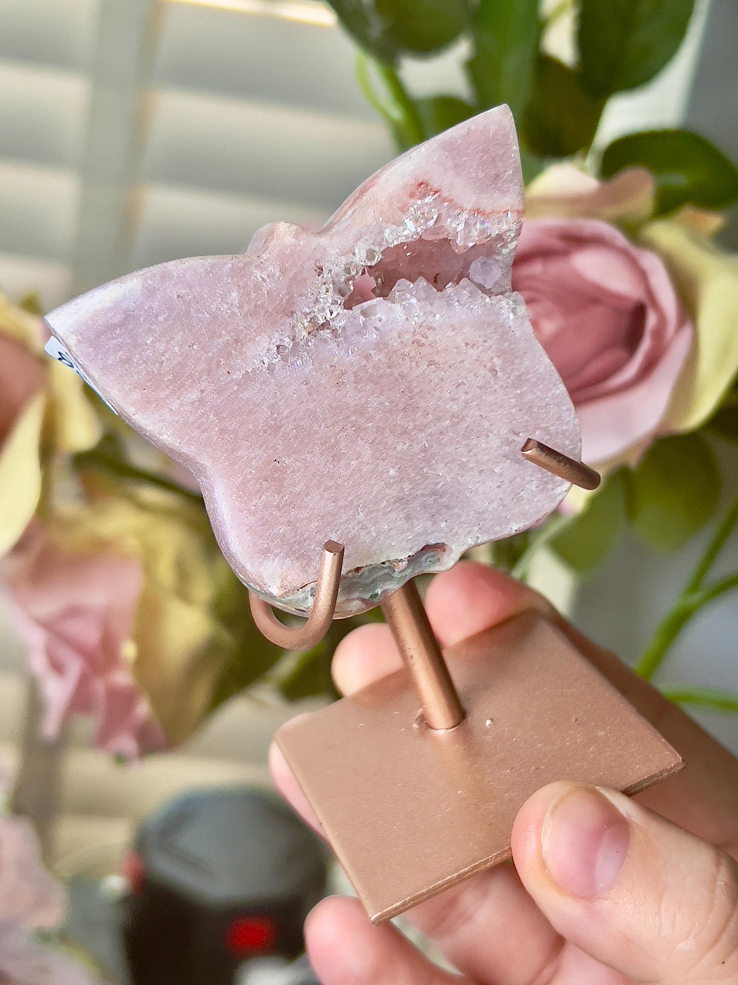 Pink amethyst butterfly on stand