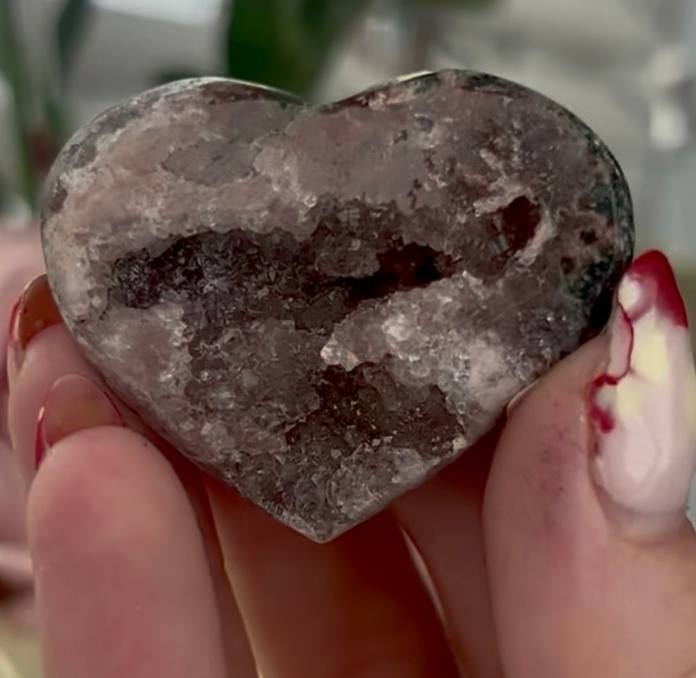Mini pink amethyst heart - comes with stand