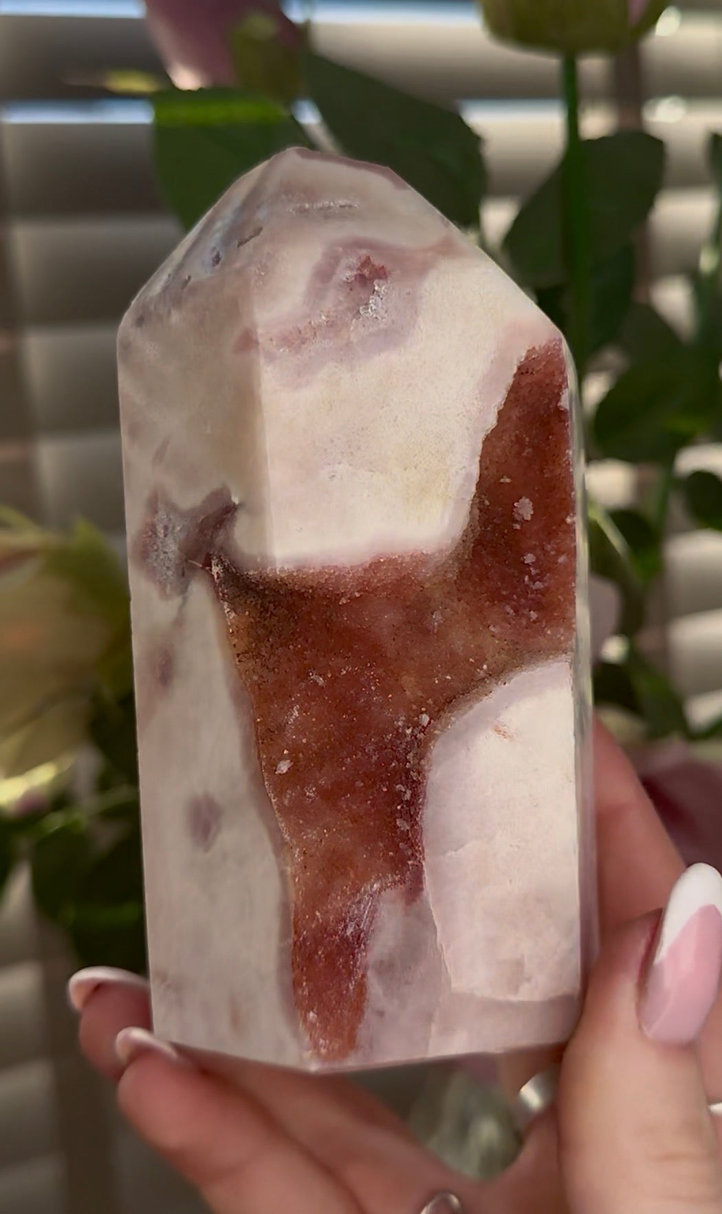 Stunning Pink amethyst tower with red druzy - 650g 11.5cm (h)