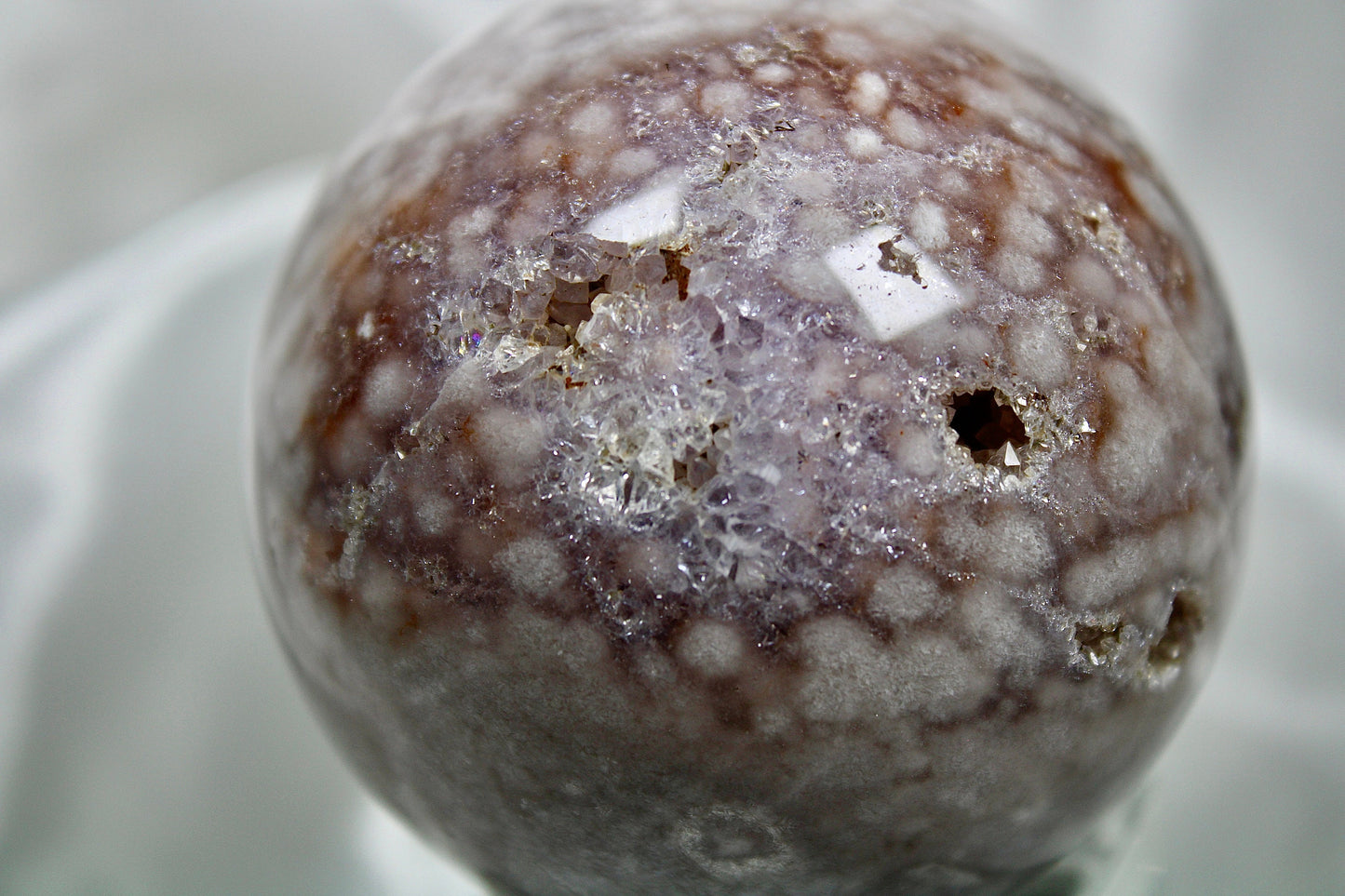 Pink amethyst x flower agate sphere 338g 6cm
