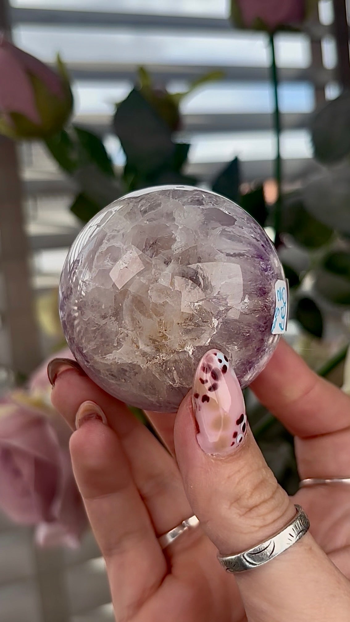 High grade, amethyst Flower agate sphere with druzy quartz- 5.5cm