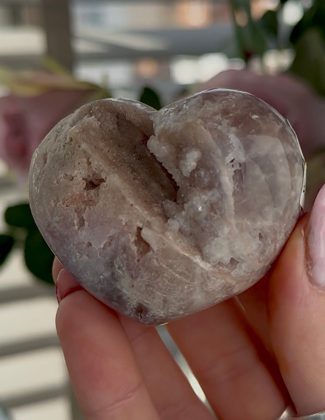 pink amethyst heart - comes with stand