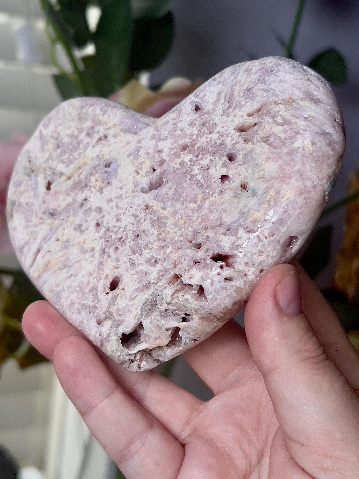 Pink amethyst heart with sugar druzy rutile
