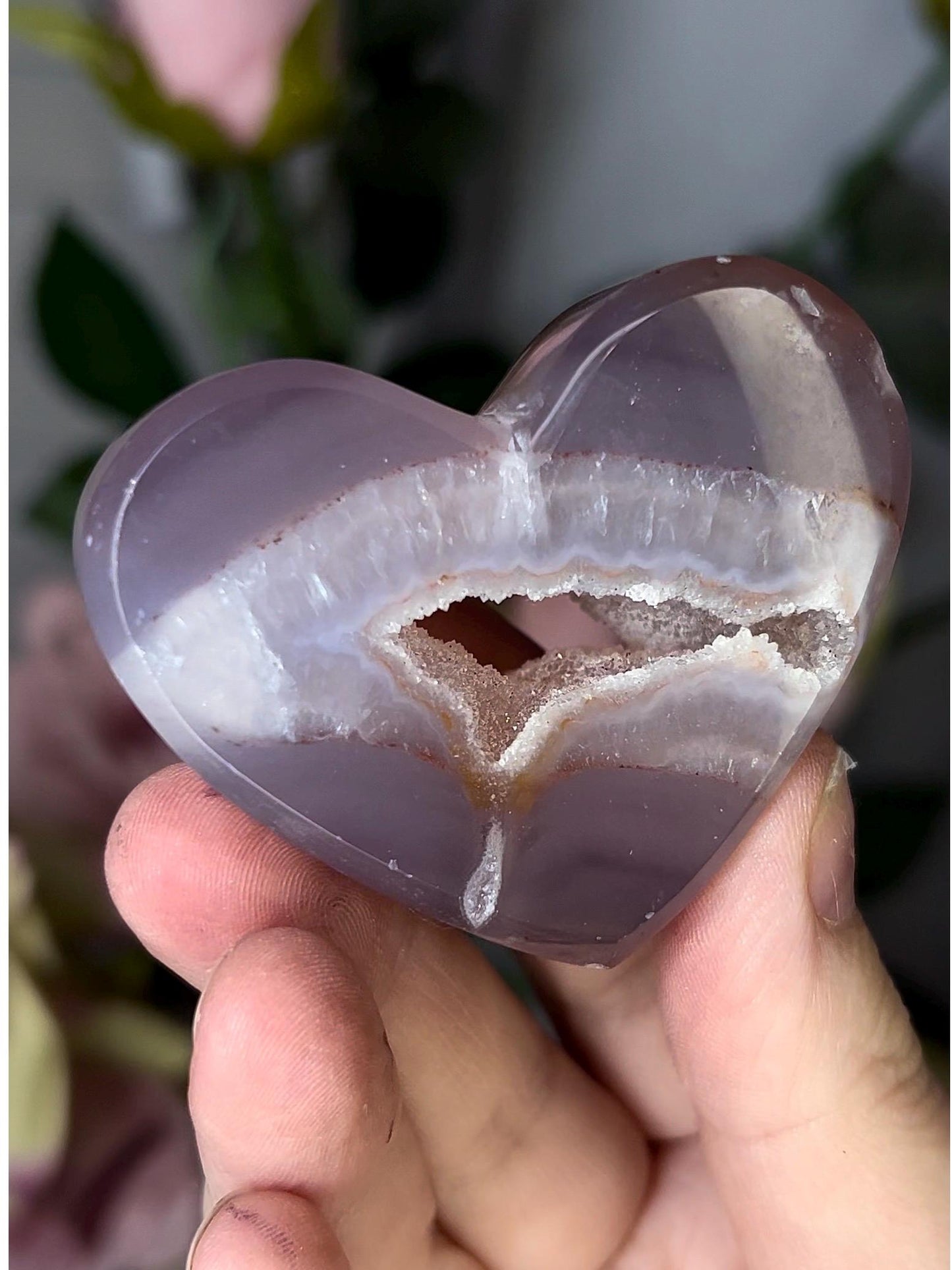 Mini agate heart with druzy cave