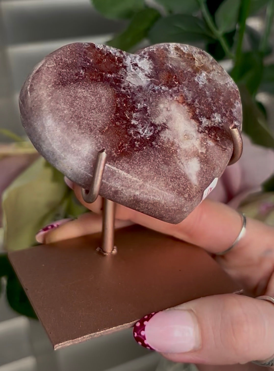 pink amethyst heart - comes with stand