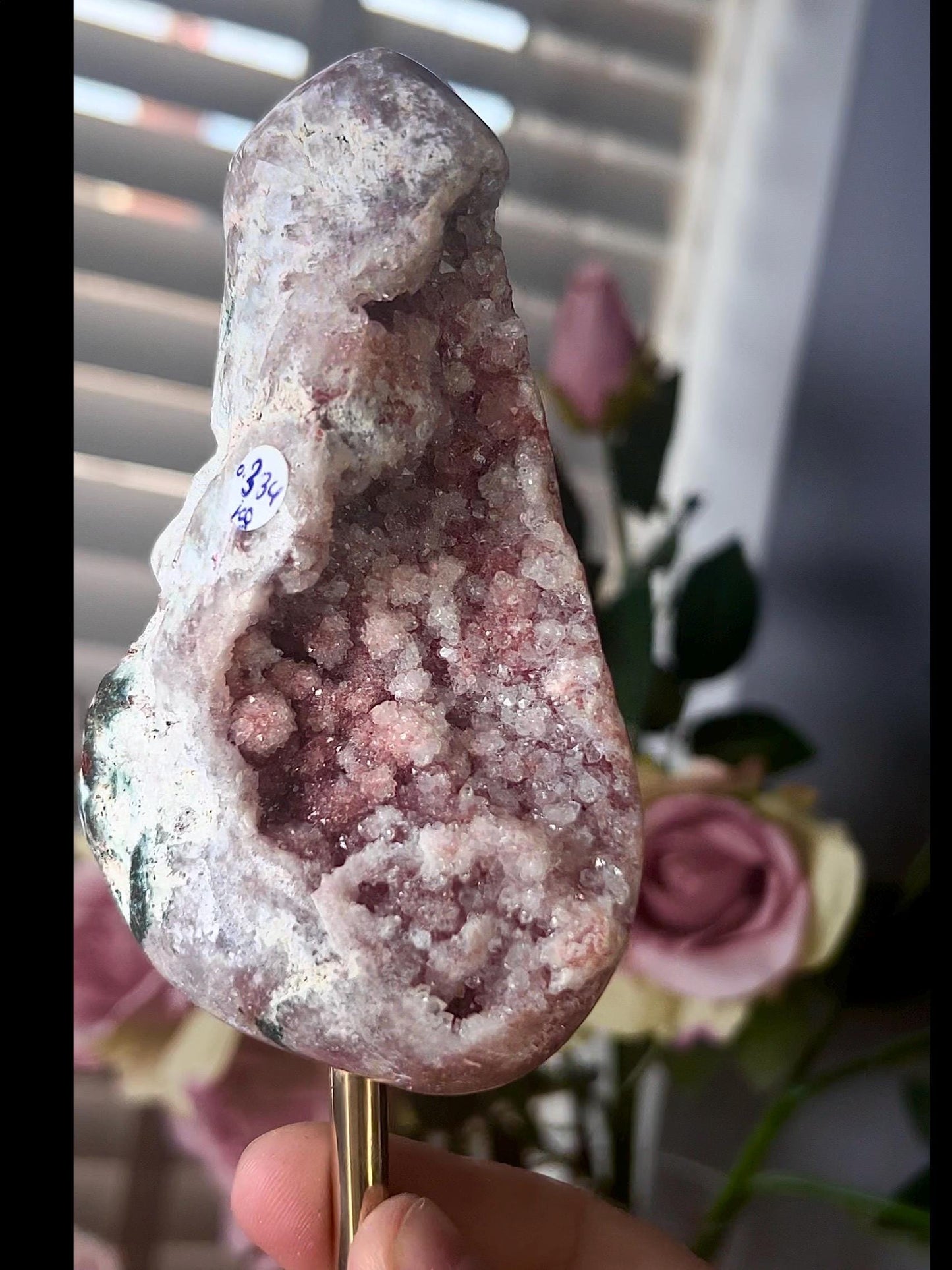 high grade, pink amethyst Freeform on stand 0.334g