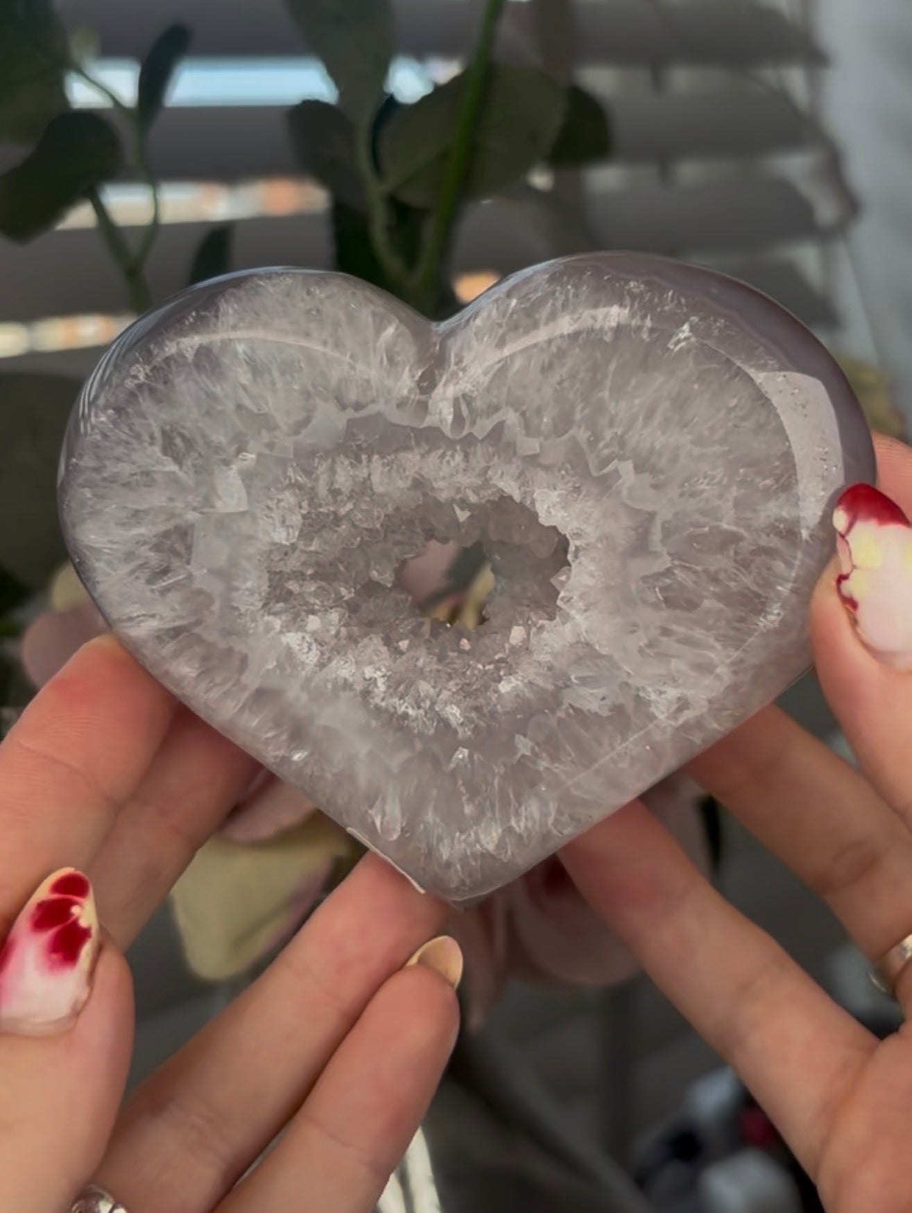 Beautiful, druzy agate heart - stand included