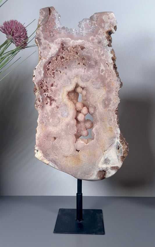 High grade, pink amethyst slab with bubble druzy