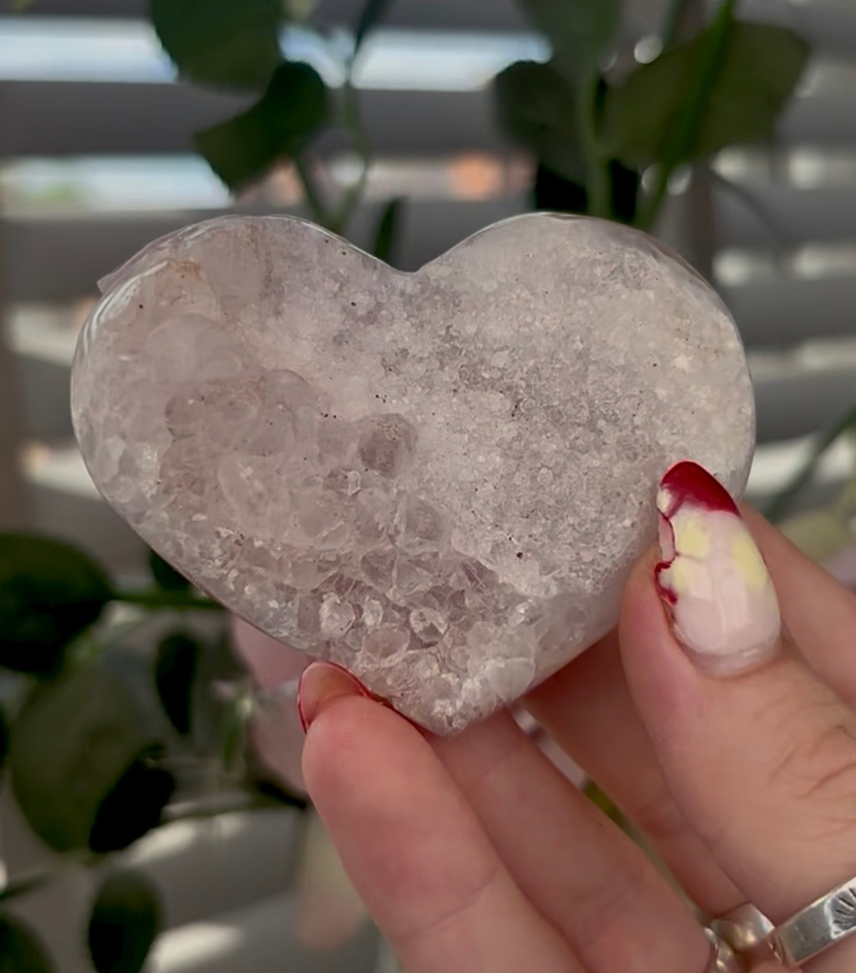 Light toned, pink amethyst heart - comes with stand (7cm)