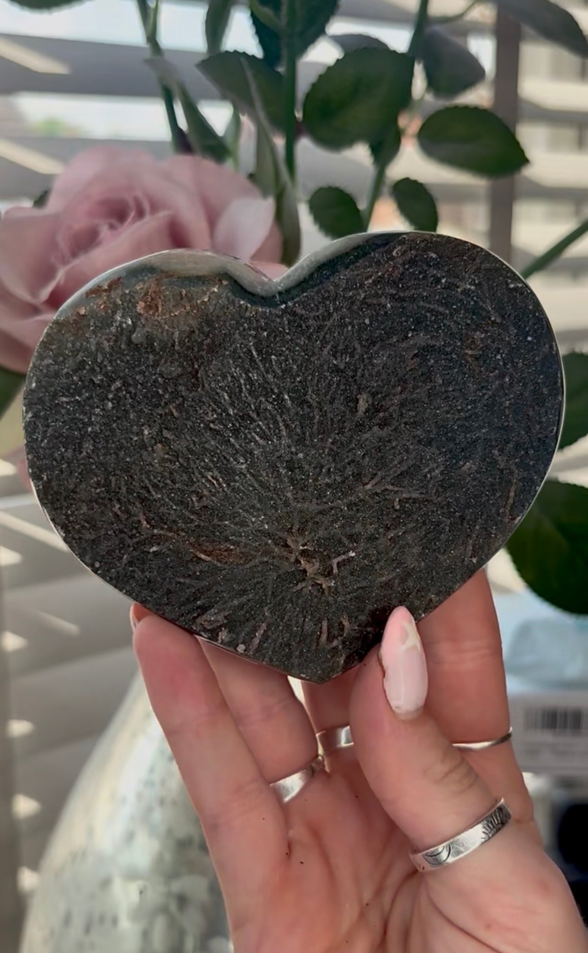 Uruguay, black amethyst heart - comes with stand