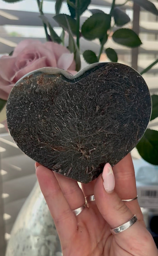 Uruguay, black amethyst heart - comes with stand