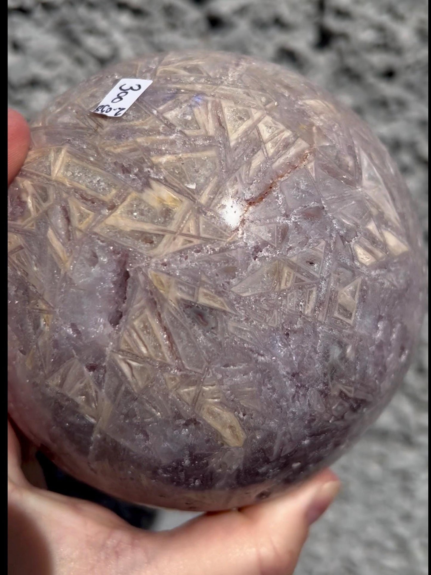large, statement pink amethyst sphere with rutile formations in gorgeous lilac tones 2.058kg