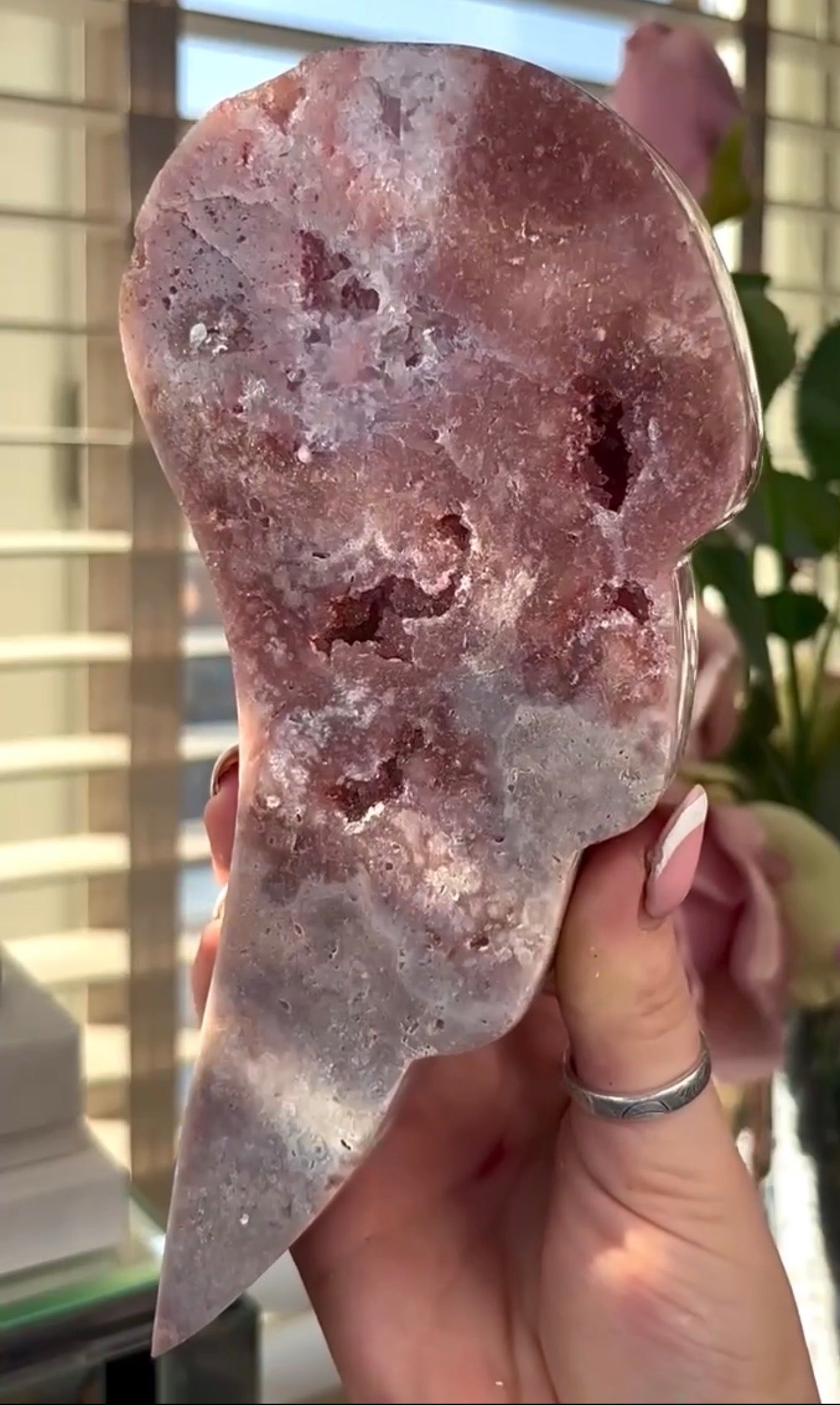 High quality, pink amethyst wings in reddish/deep pink tone - comes with stand