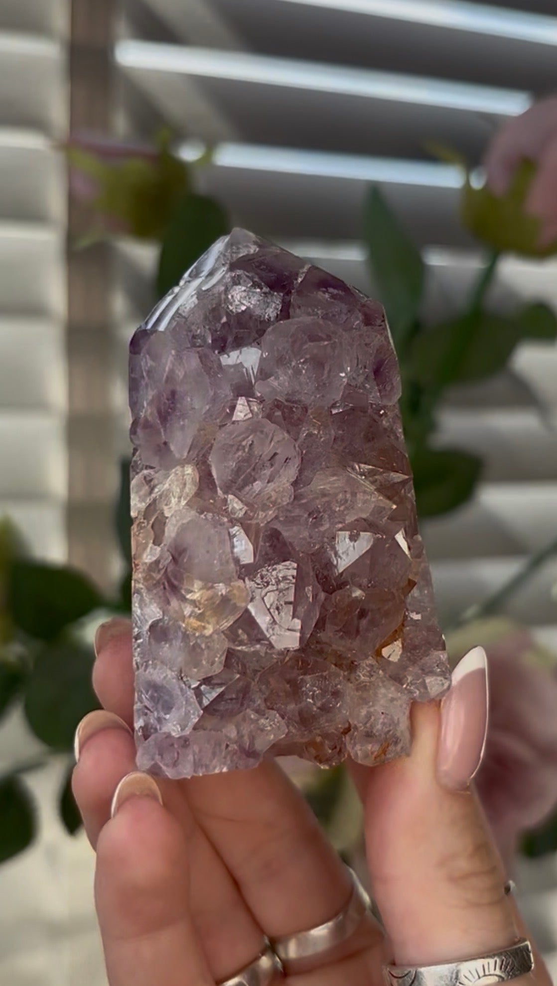 Beautiful, chunky Pink amethyst tower with purple quartz 8cm(h) by 5cm(w)