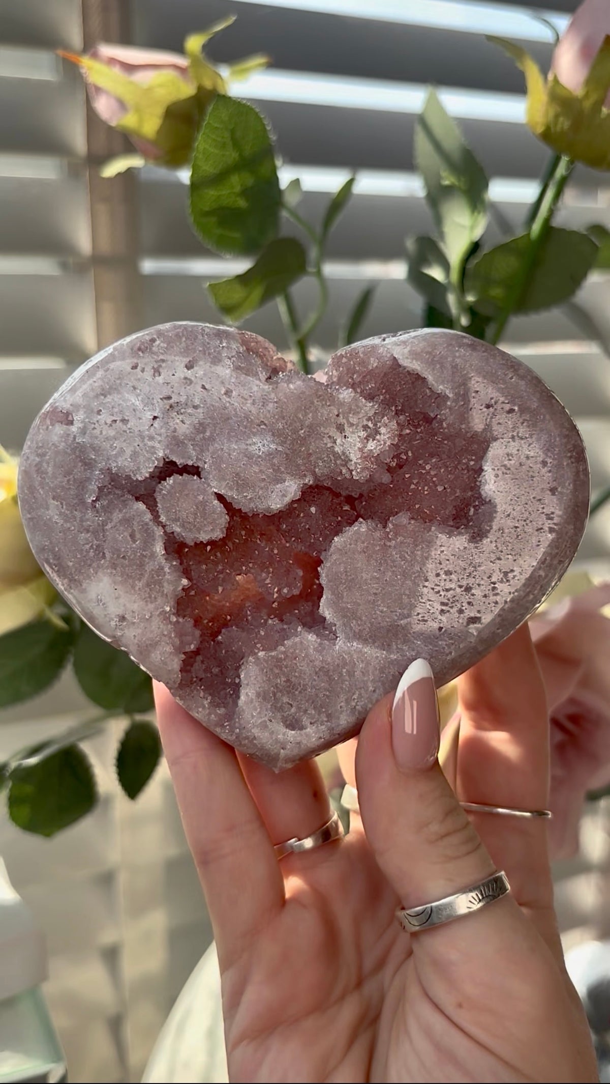 Gorgeous,  pink amethyst heart- comes with stand