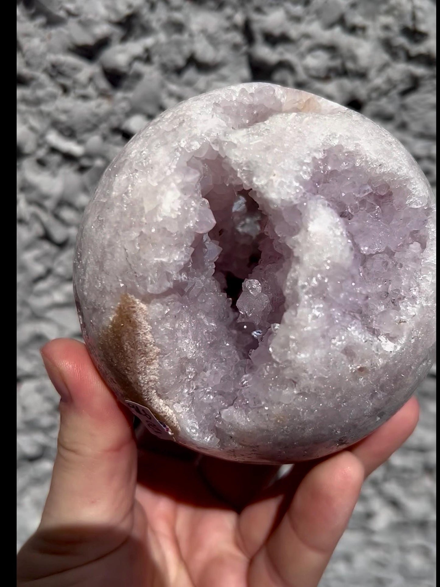 large, snowy, pink amethyst sphere with sugar druzy 870g