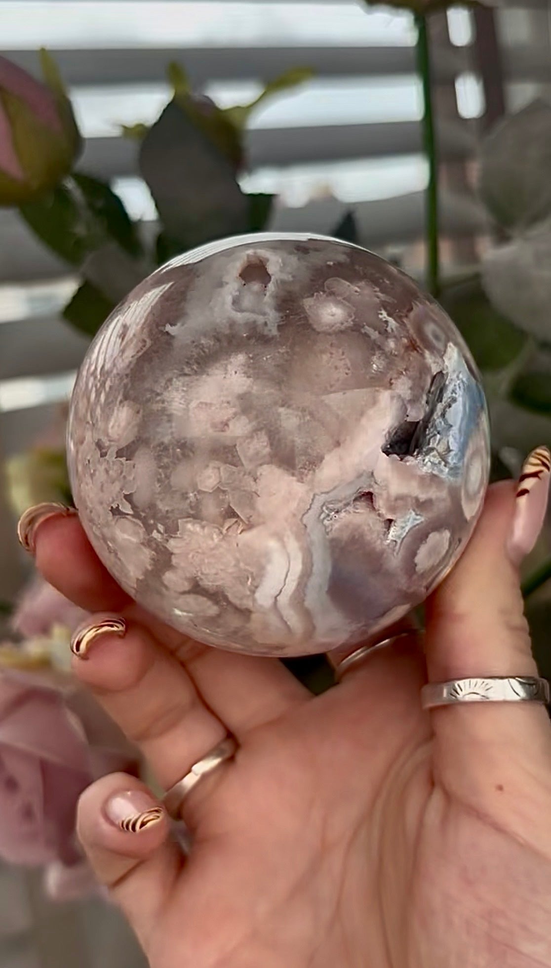 Stunning!! Super high quality, Druzy, green chlorite x blue flower agate sphere