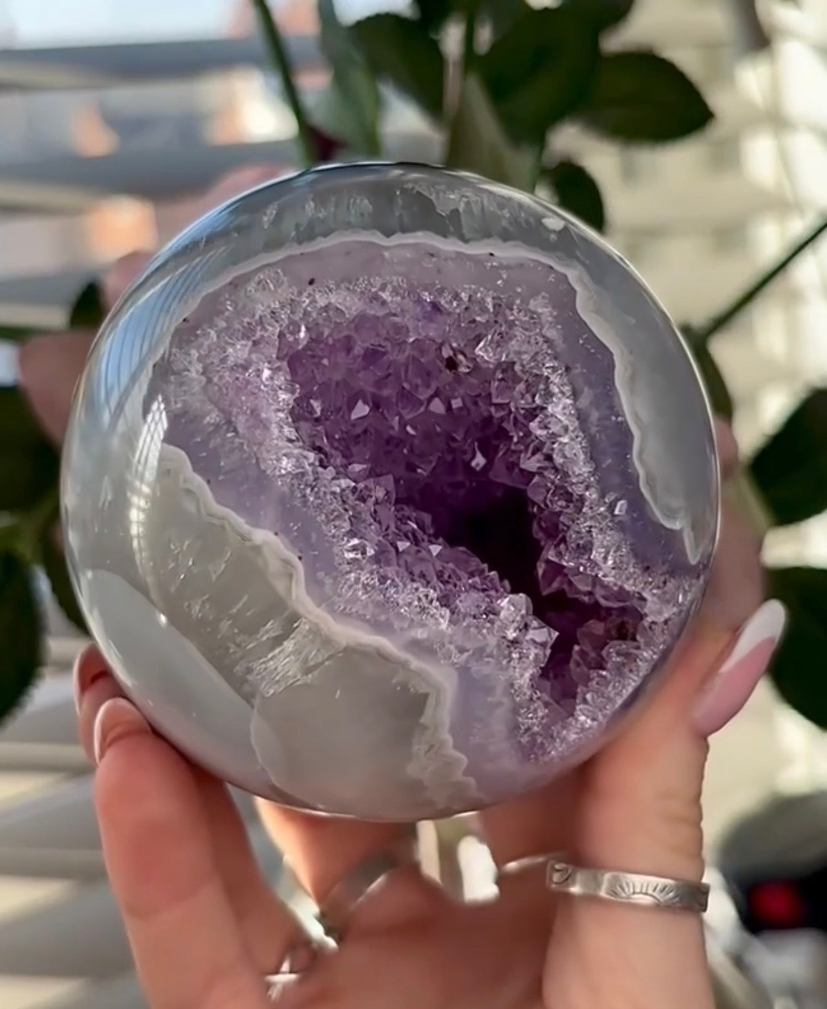 Gorgeous, high grade, amethyst agate sphere
