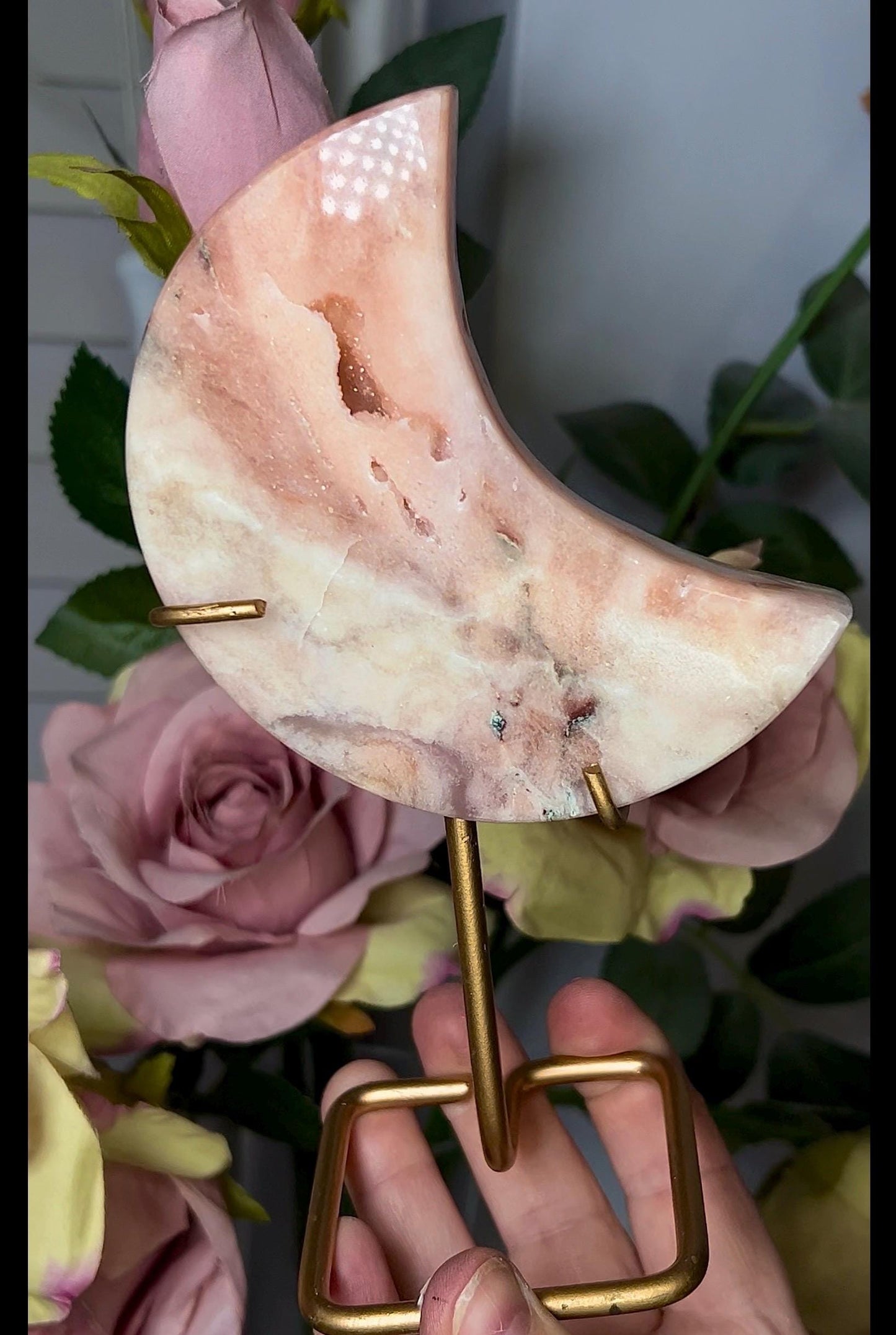 High grade, pink amethyst moon in peach tone