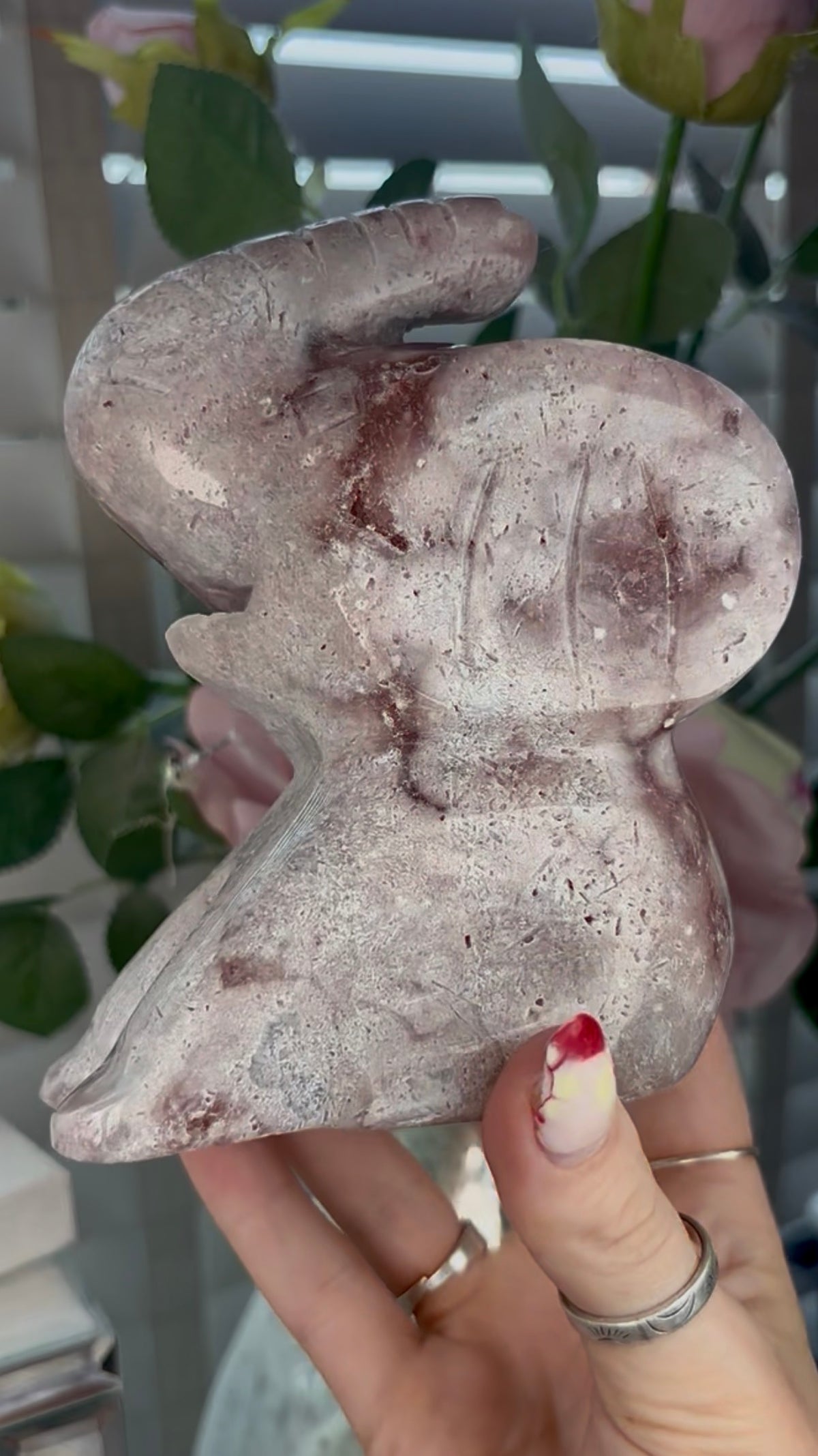 High grade, large, pink amethyst elephant carving