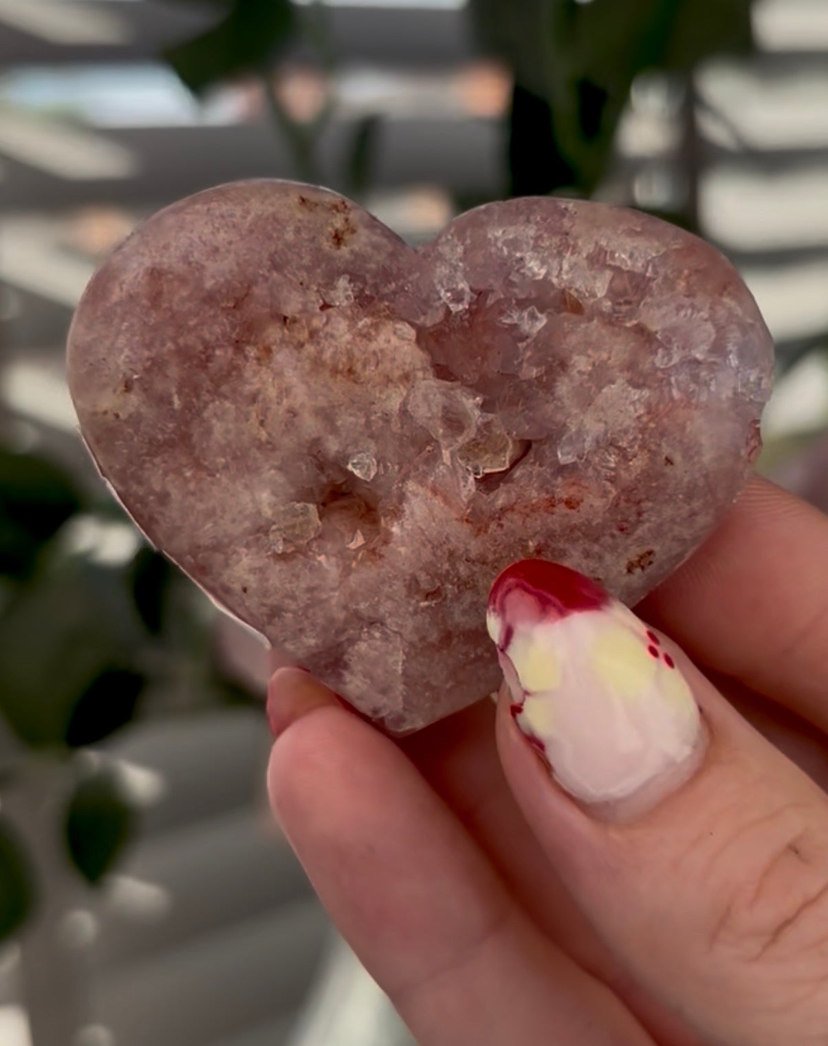 Mini pink amethyst heart - comes with stand 5.5cm