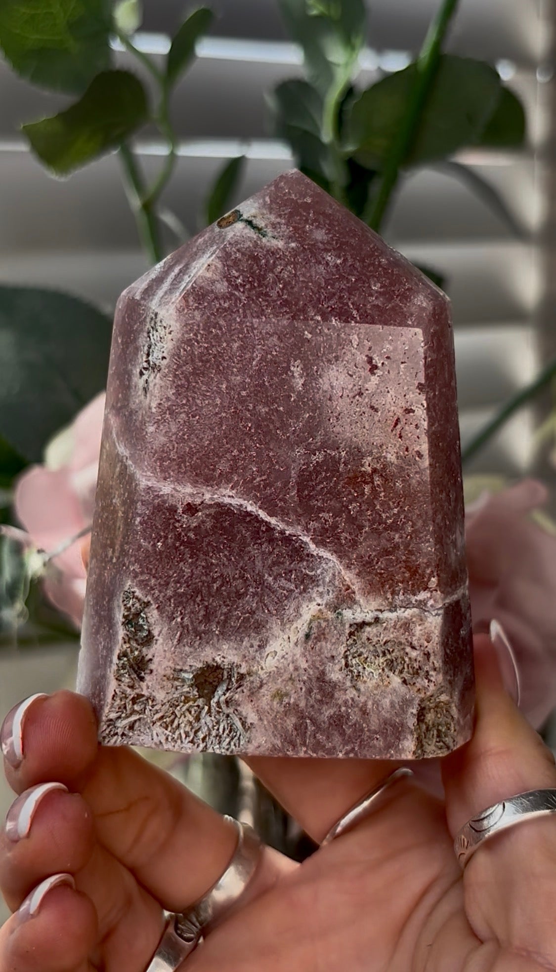 Beautiful, hq, druzy, Pink amethyst tower 9cm(h) by 6.4cm(w)