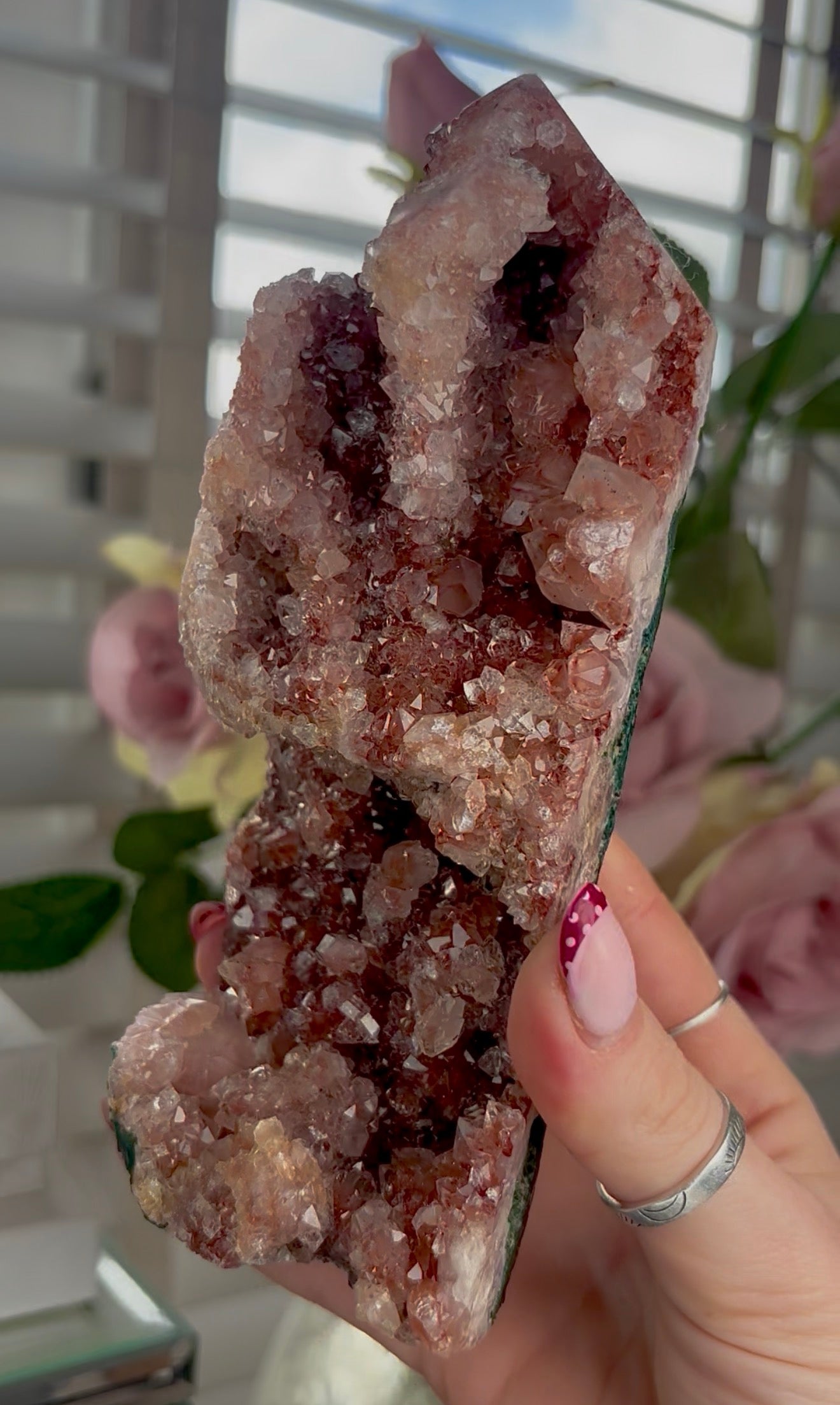Hq Druzy Pink amethyst tower & jasper In golden and reddish tones