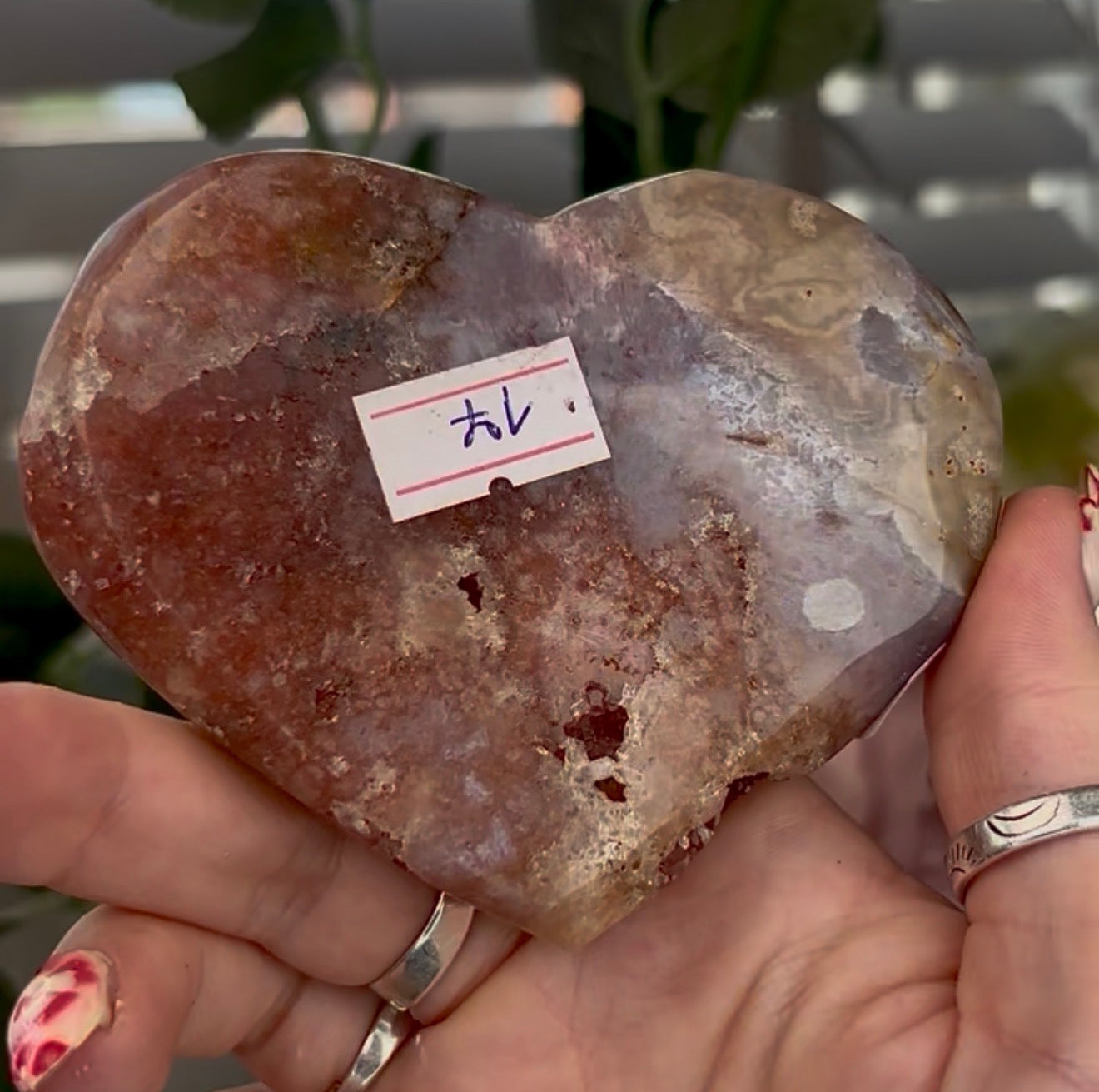 Beautiful pink amethyst heart - comes with stand (9.5cm)