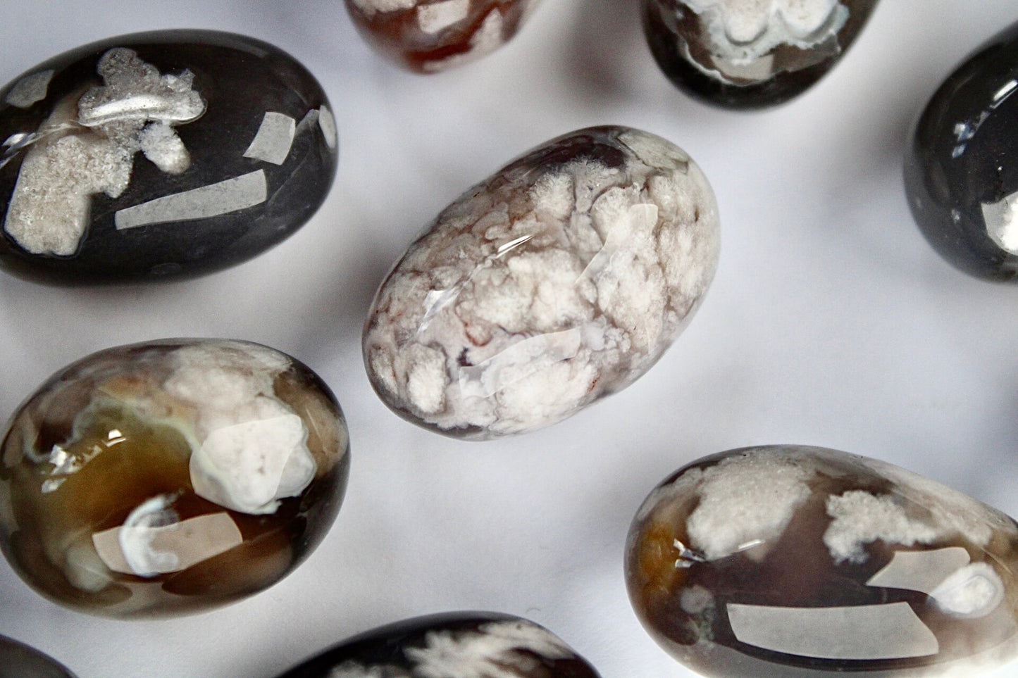 black flower agate tumble stones