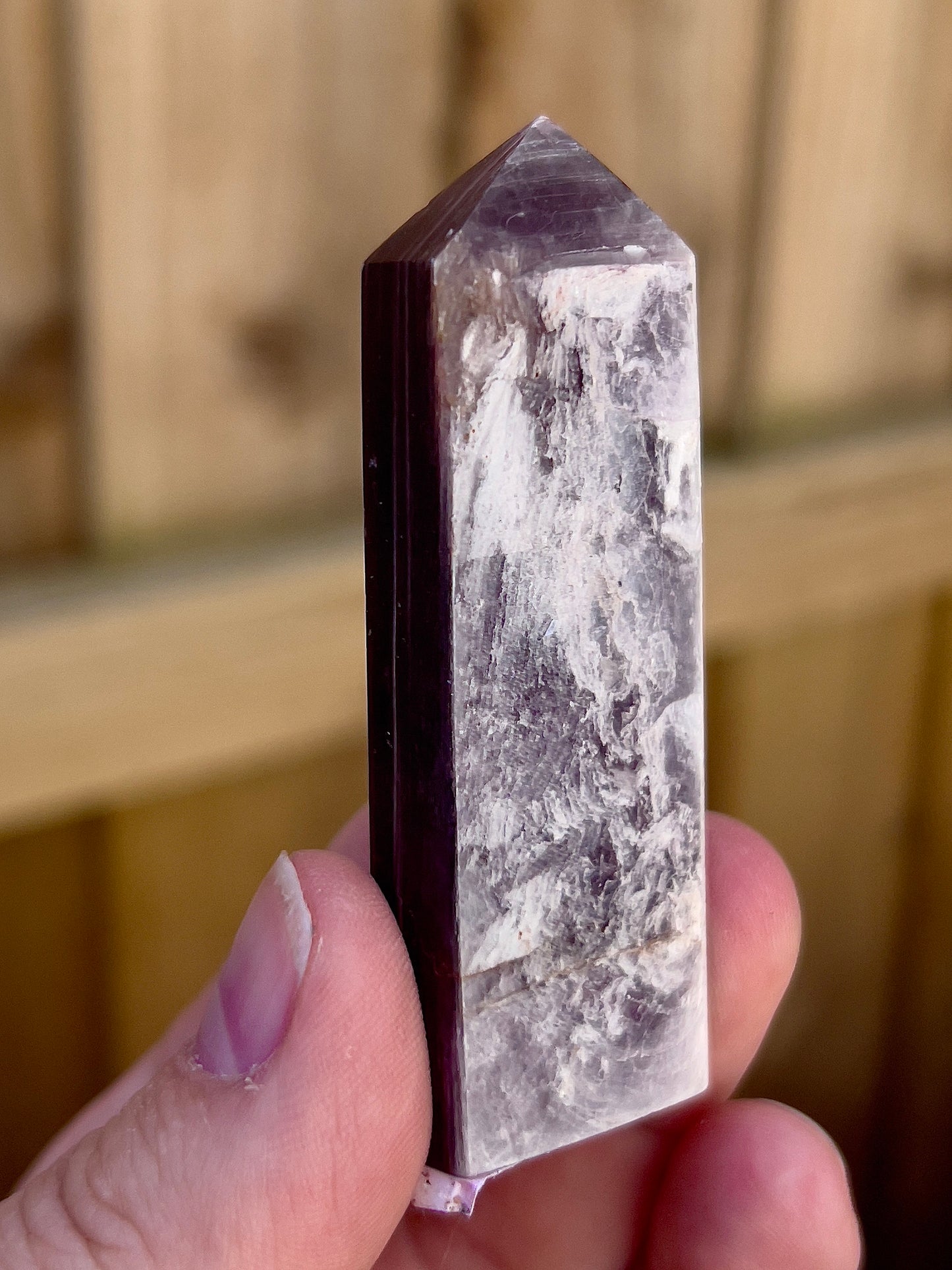 Gemmy lepidolite point