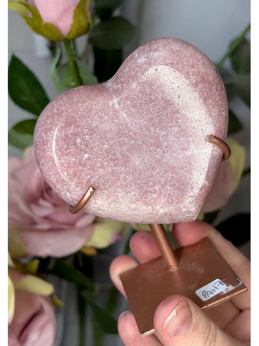 High grade, perfect pink amethyst heart on stand which may be scratched but can easily be repainted