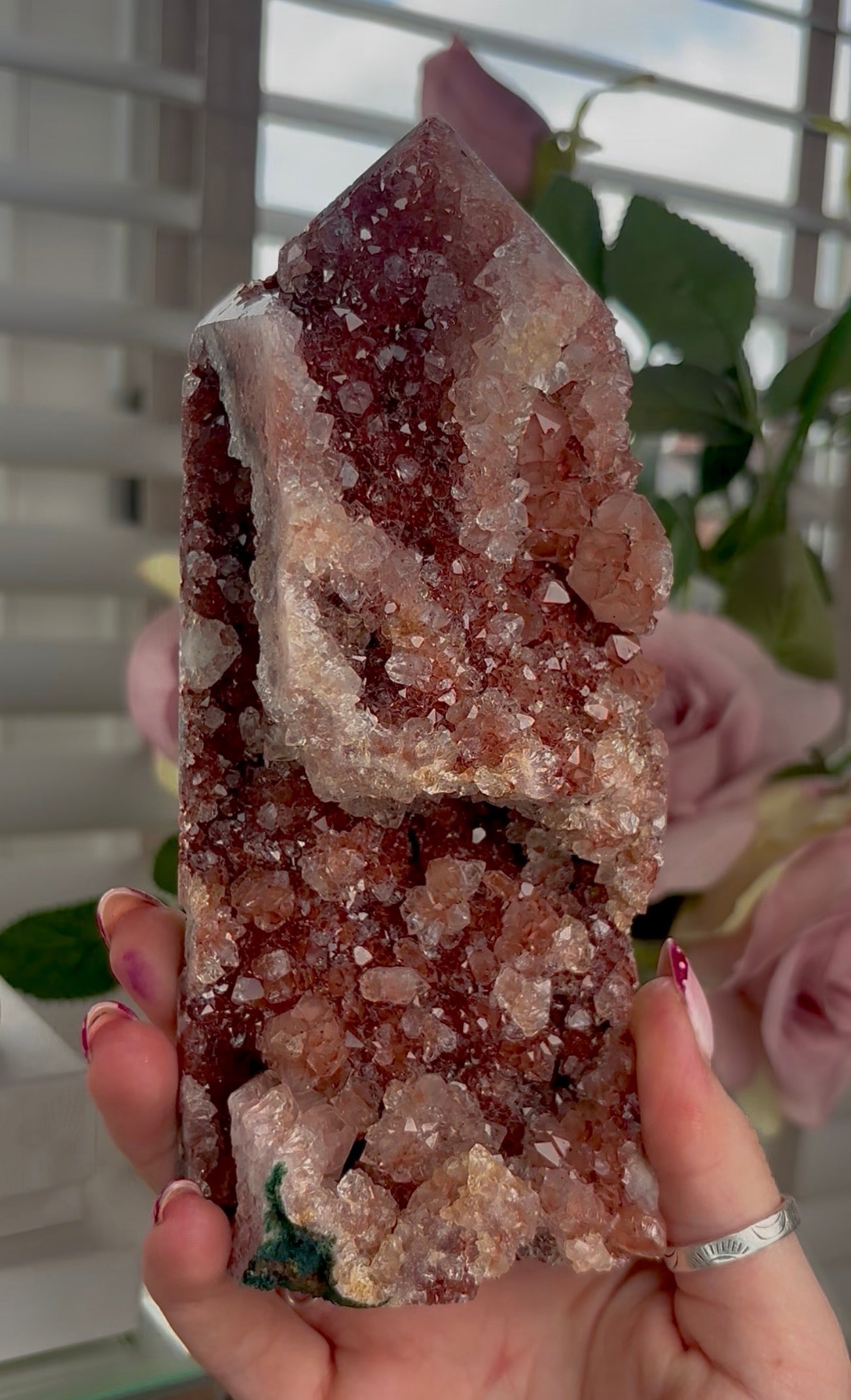 Hq Druzy Pink amethyst tower & jasper In golden and reddish tones