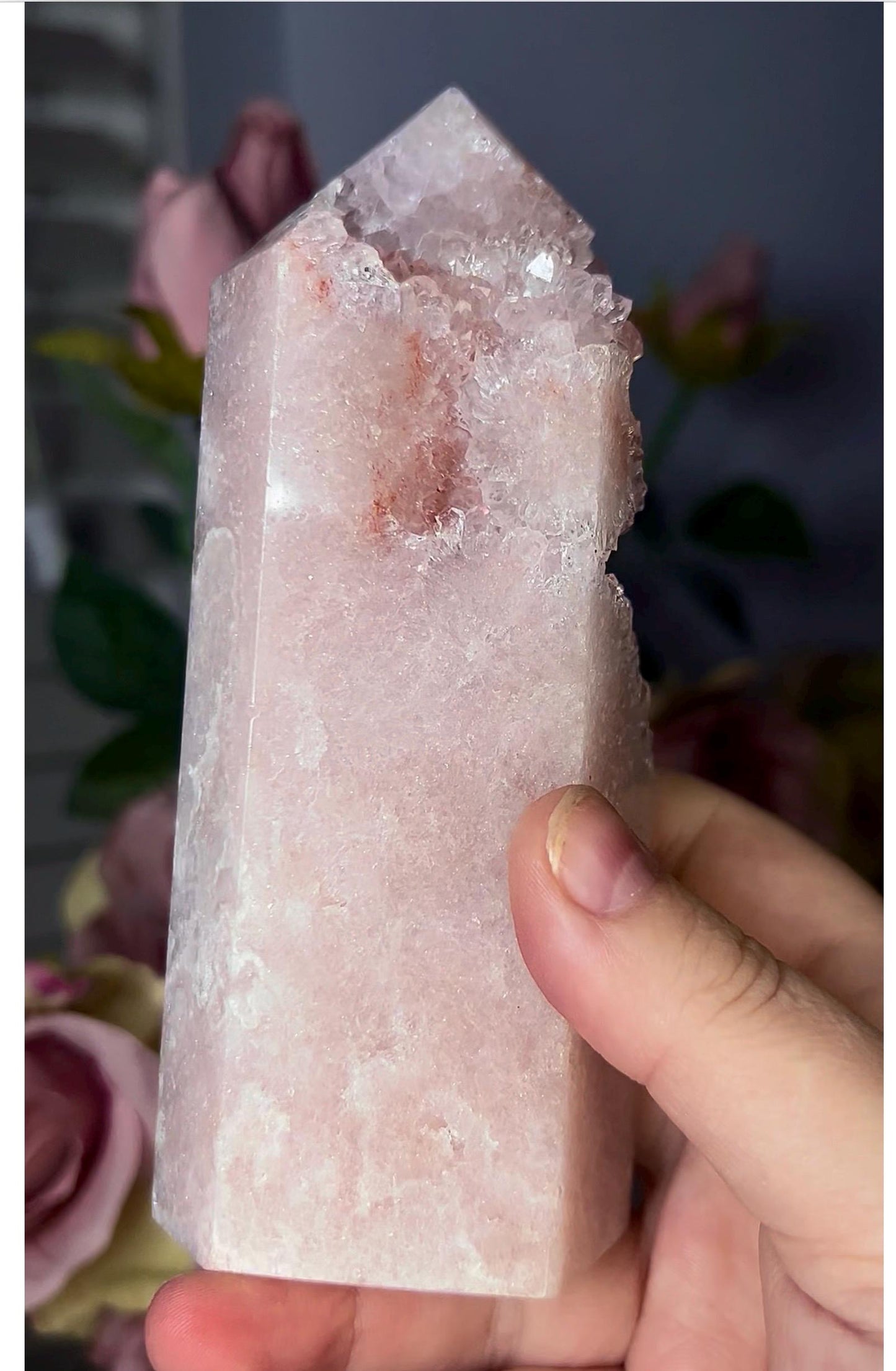 High grade, tall, baby pink amethyst tower 490g