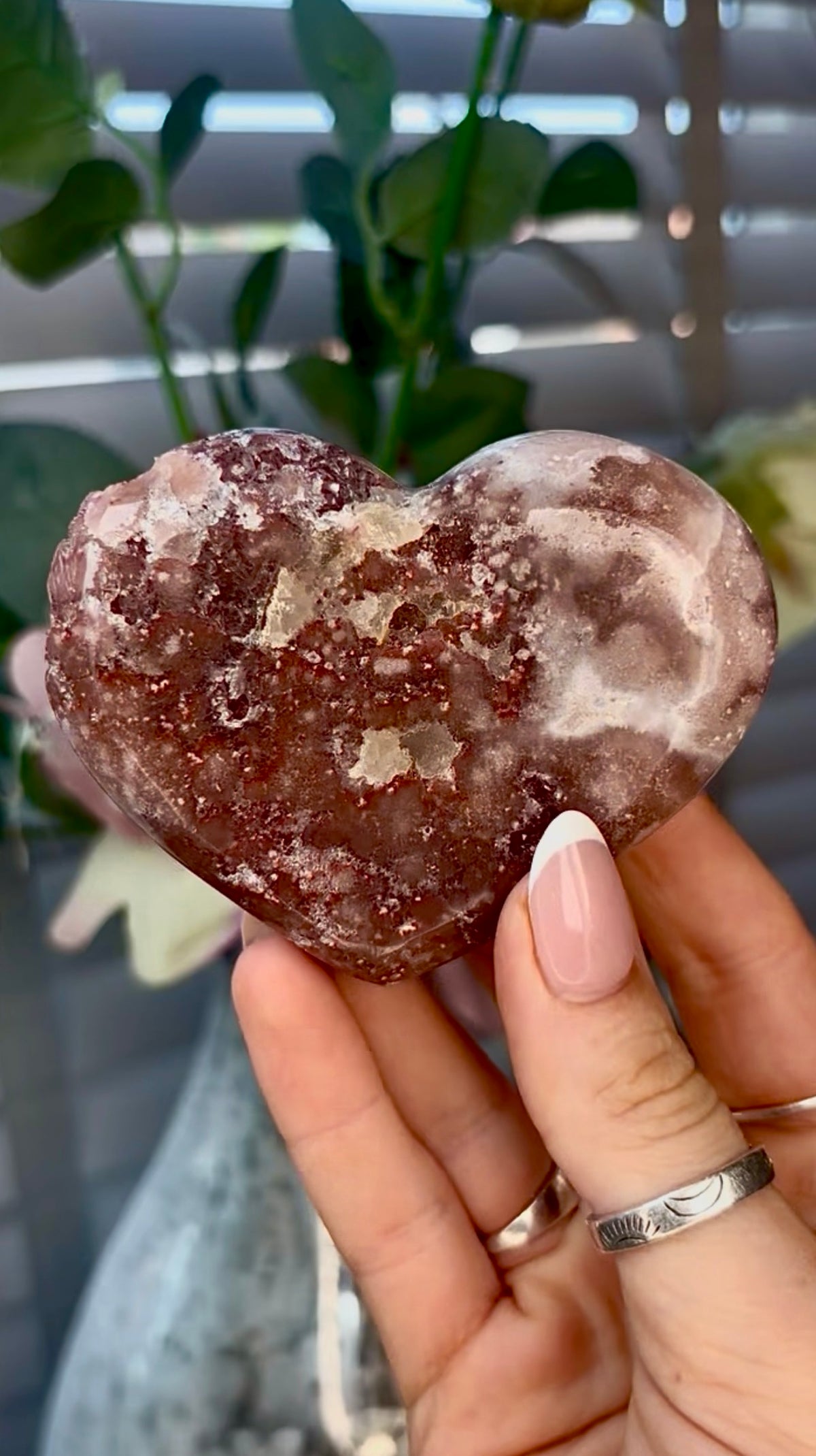 Gorgeous, pink amethyst heart - comes with stand