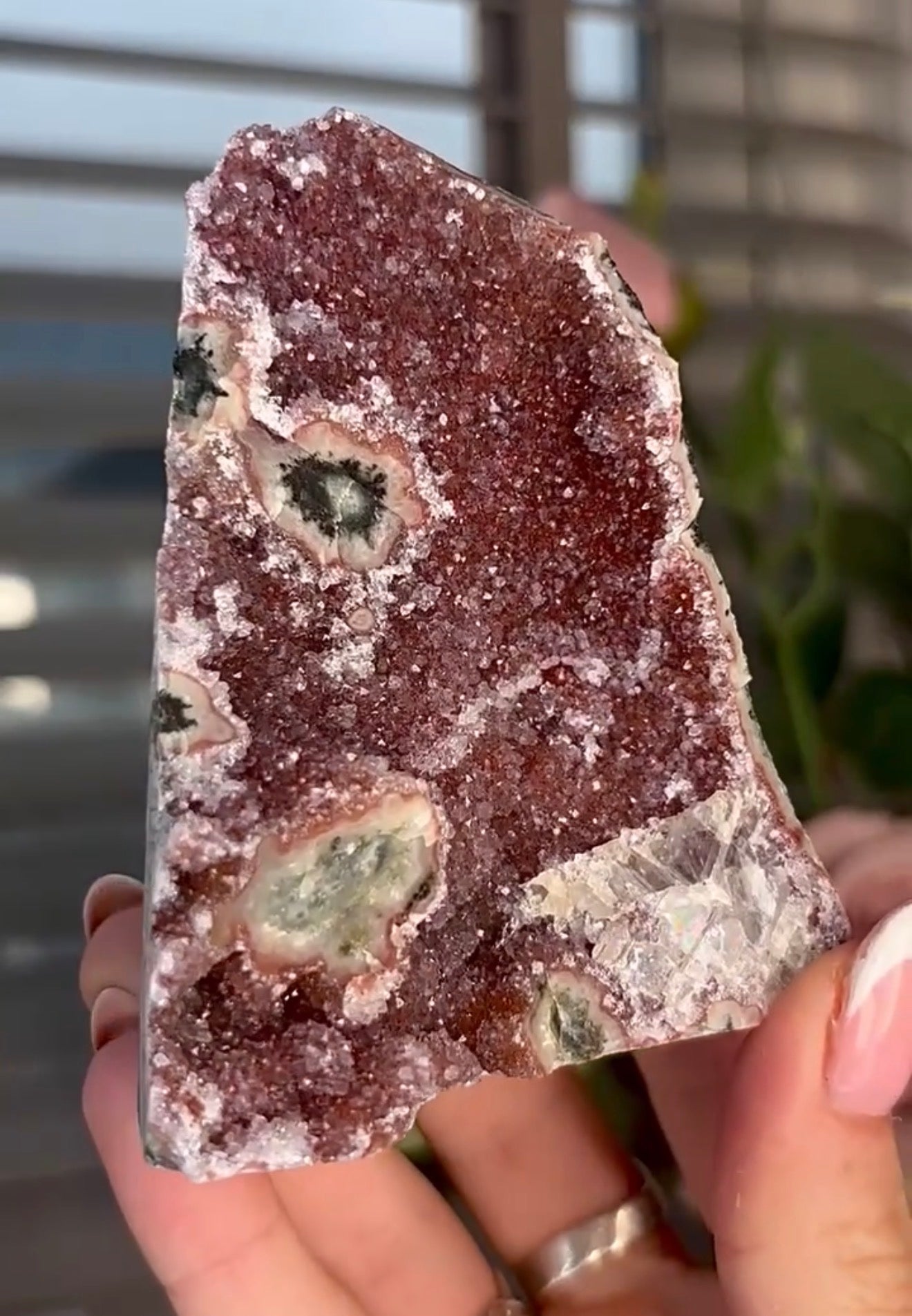 High quality, red rainbow amethyst cutbase