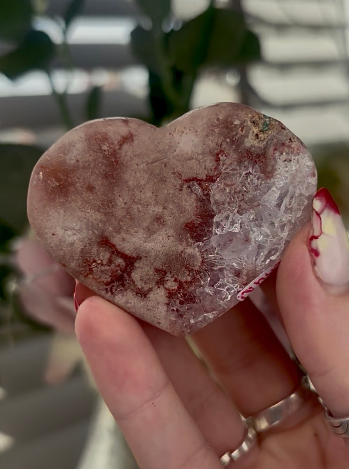 Mini pink amethyst heart - comes with stand