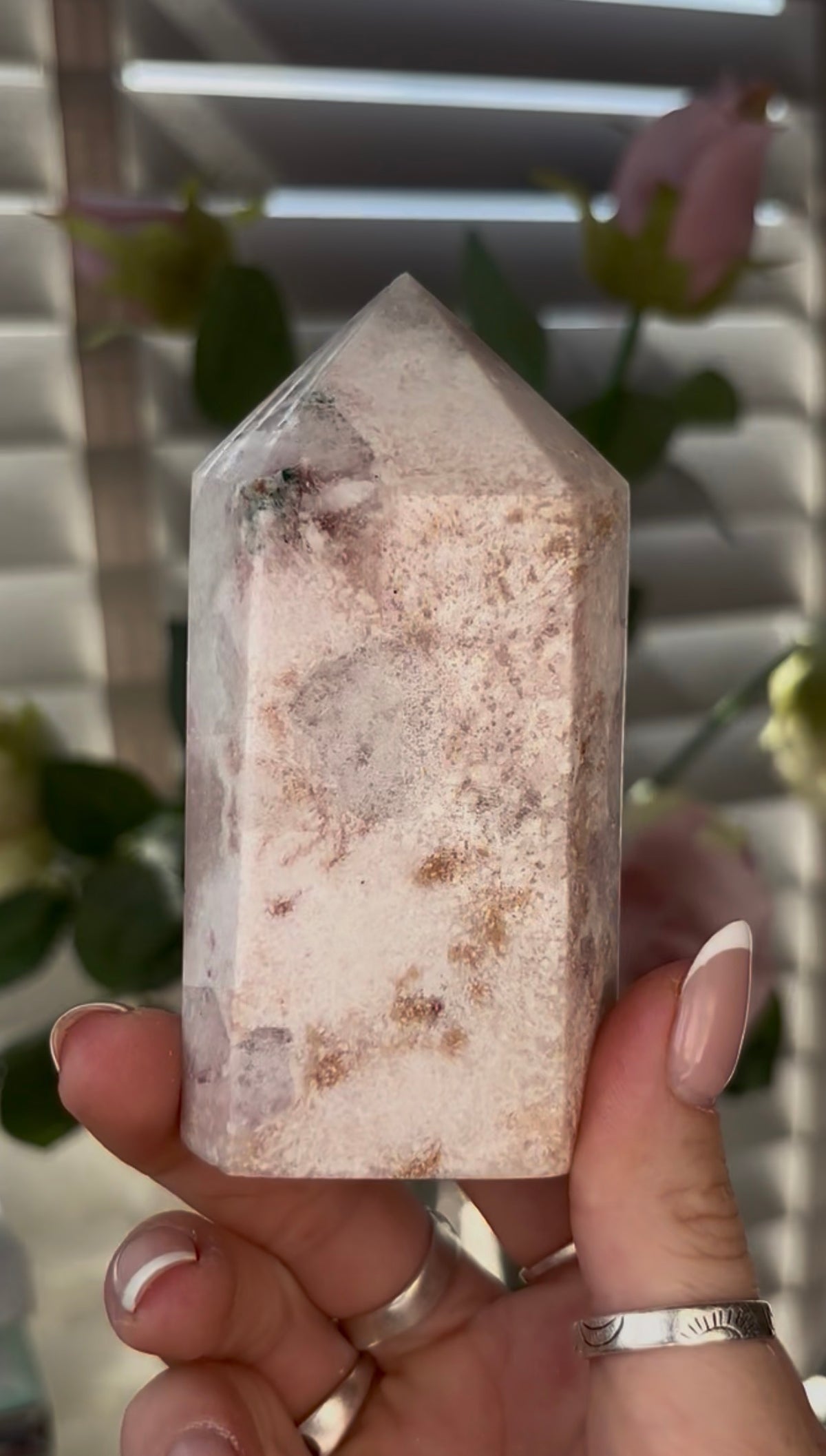 Cute, Pink amethyst tower 10cm(h) by 5cm(w)