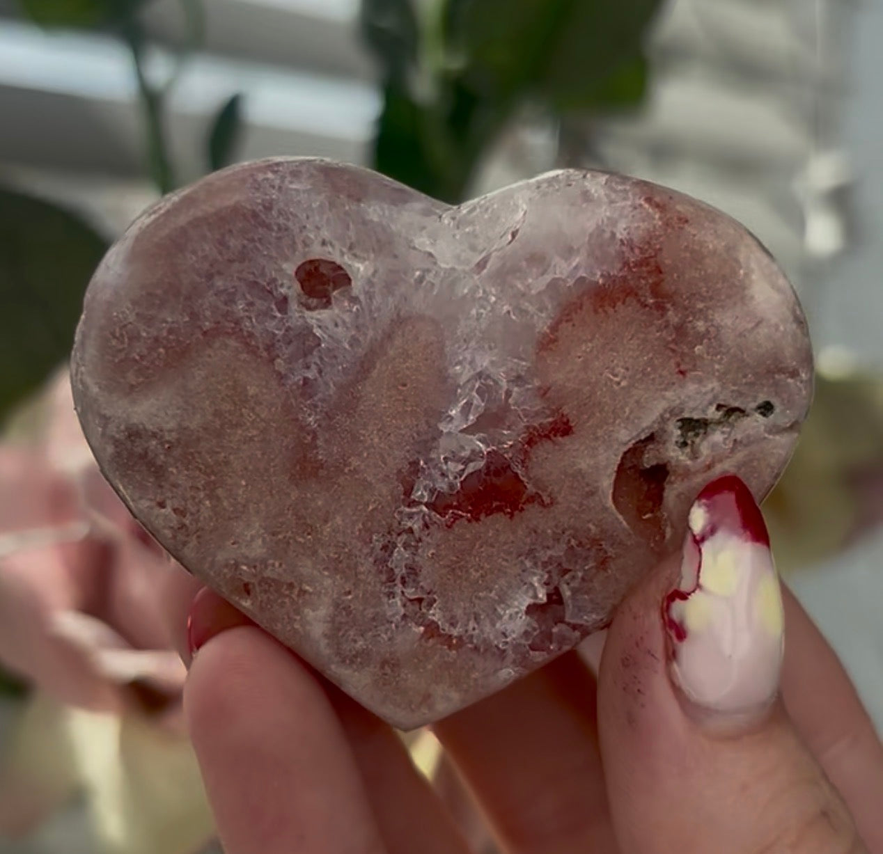 Mini pink amethyst heart - comes with stand