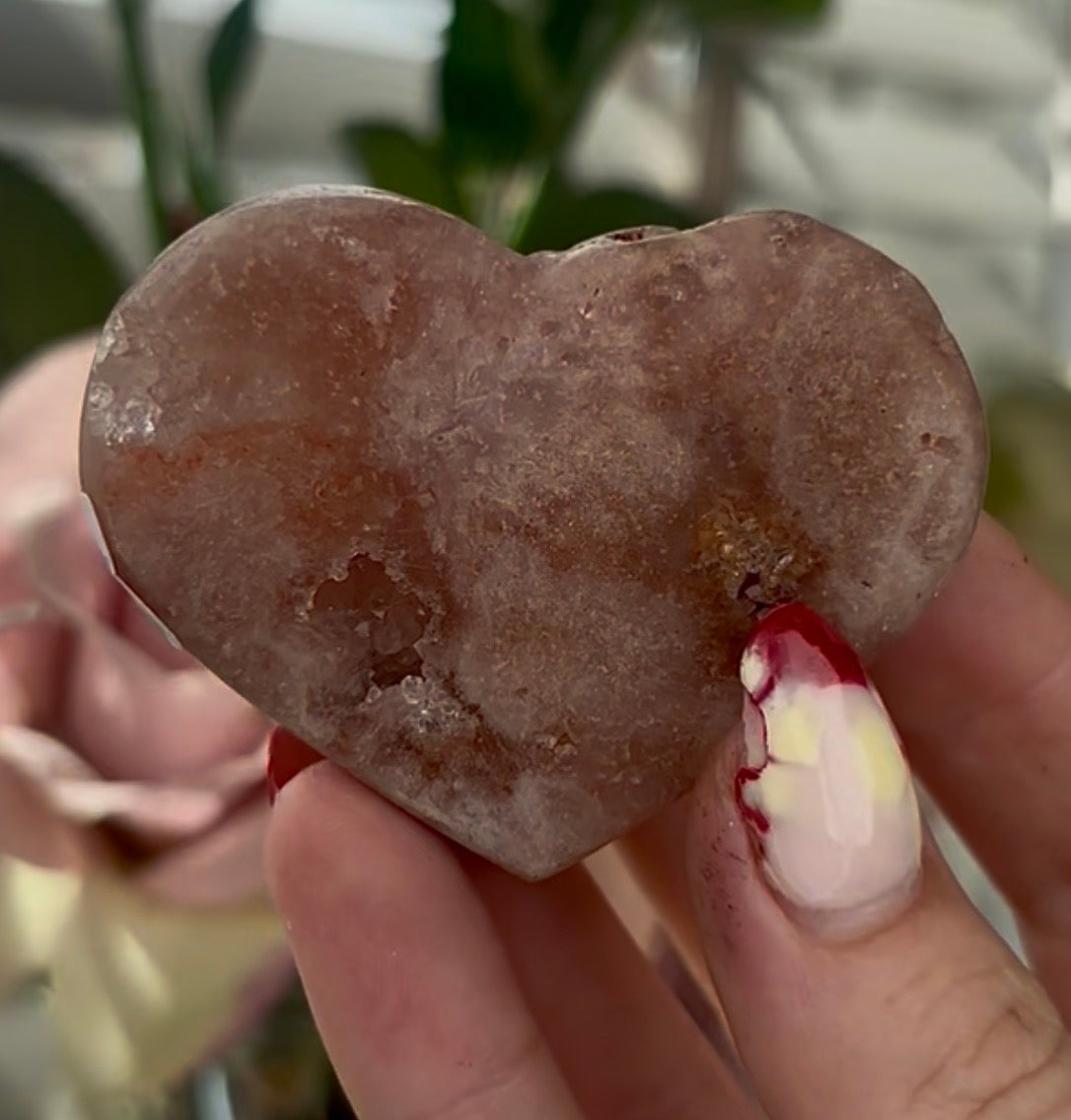 Mini pink amethyst heart - comes with stand