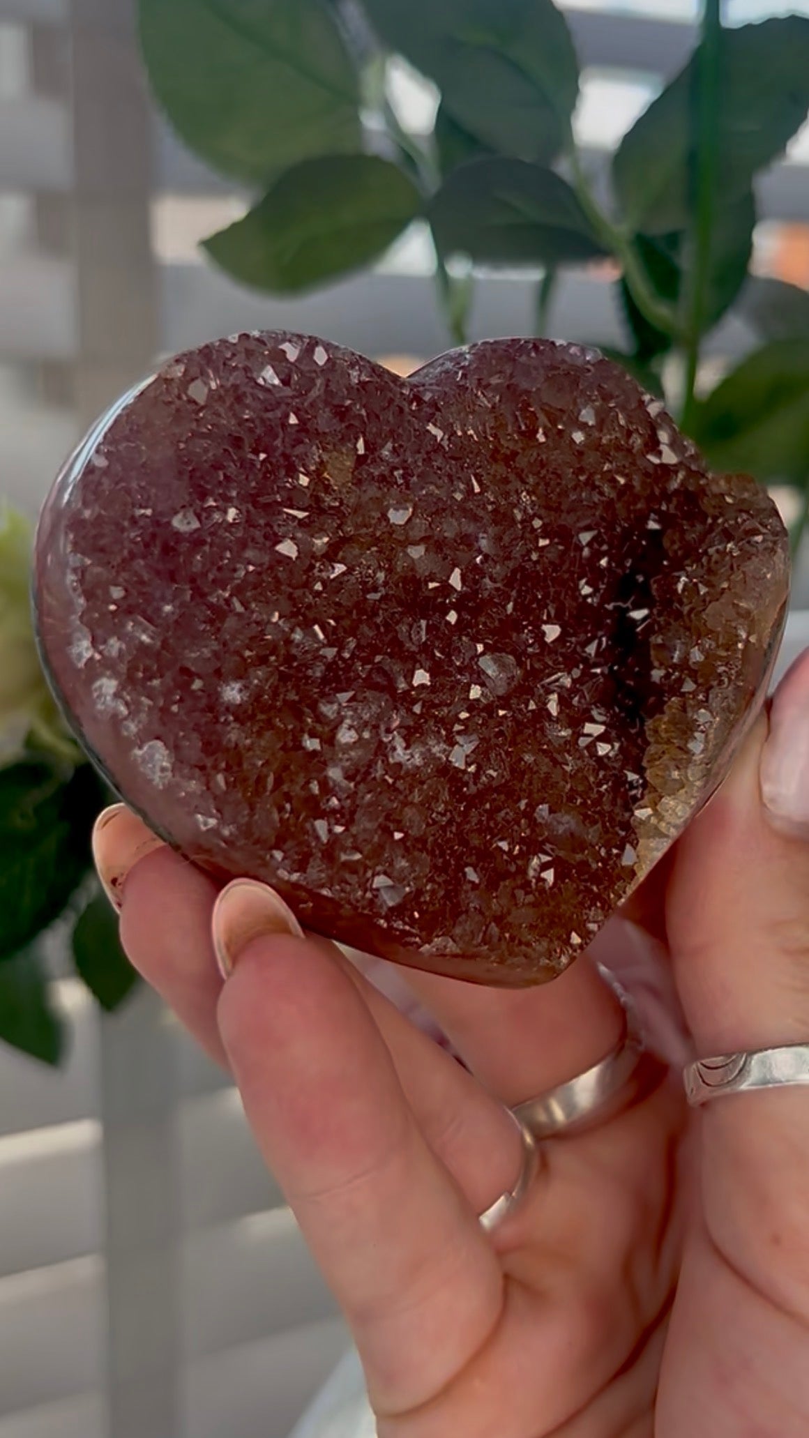 Uruguay, rainbow amethyst heart - comes with stand